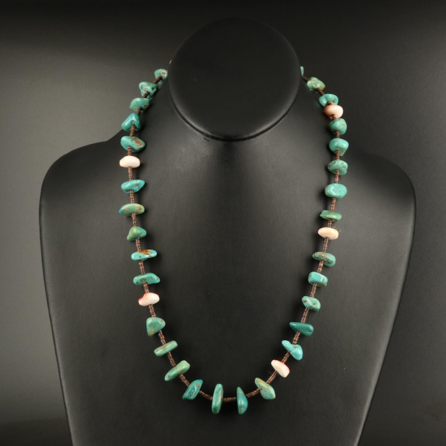 Turquoise and Shell Station Necklace