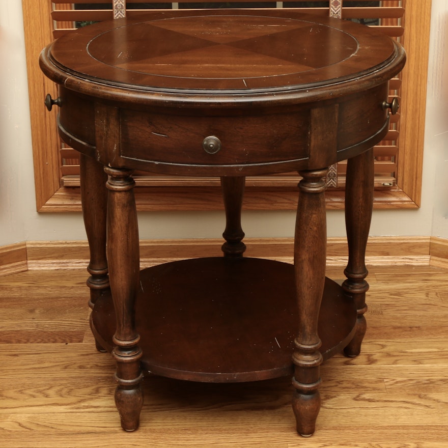 Mahogany Tiered One-Drawer Round Side Table