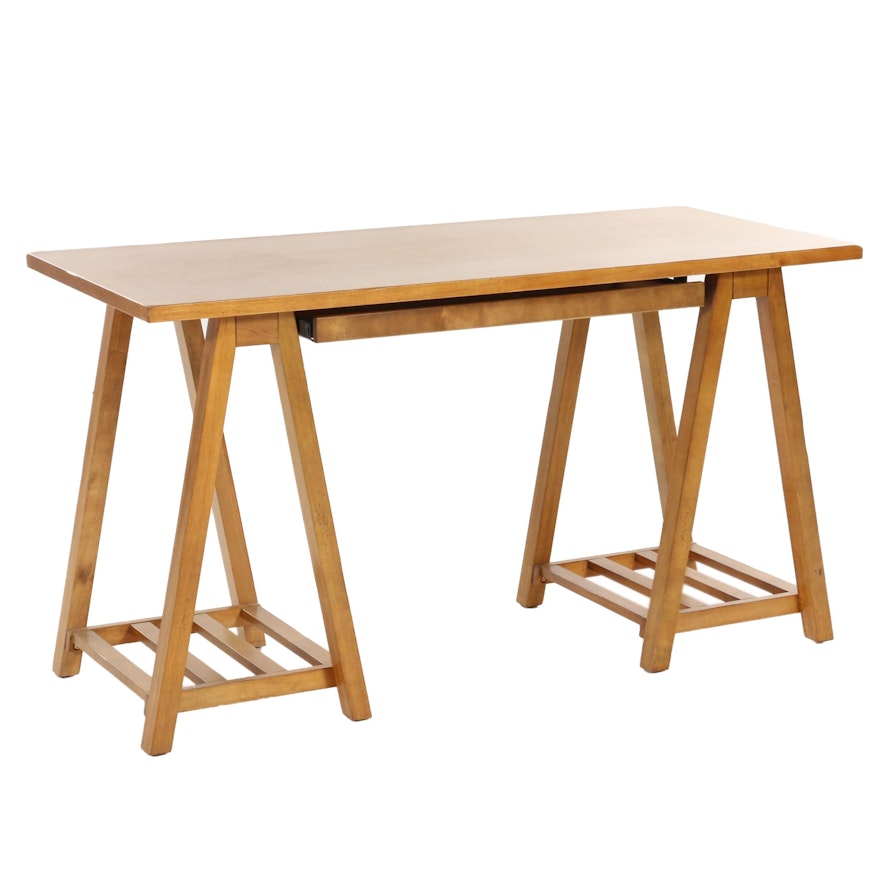 Contemporary Sawhorse Style Wooden Computer Desk