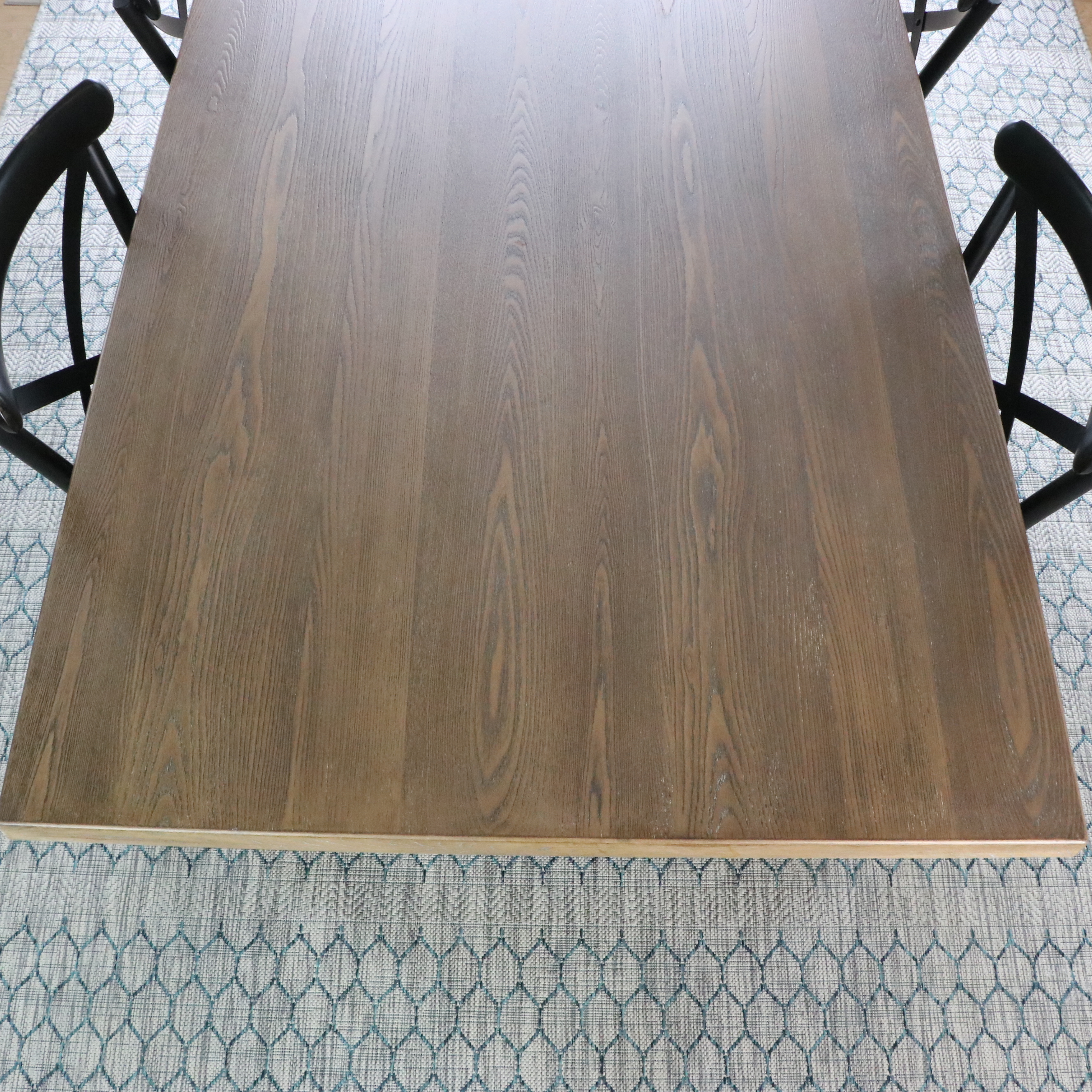 E. & E. Company Wooden Trestle Dining Table and Metal Side Chairs