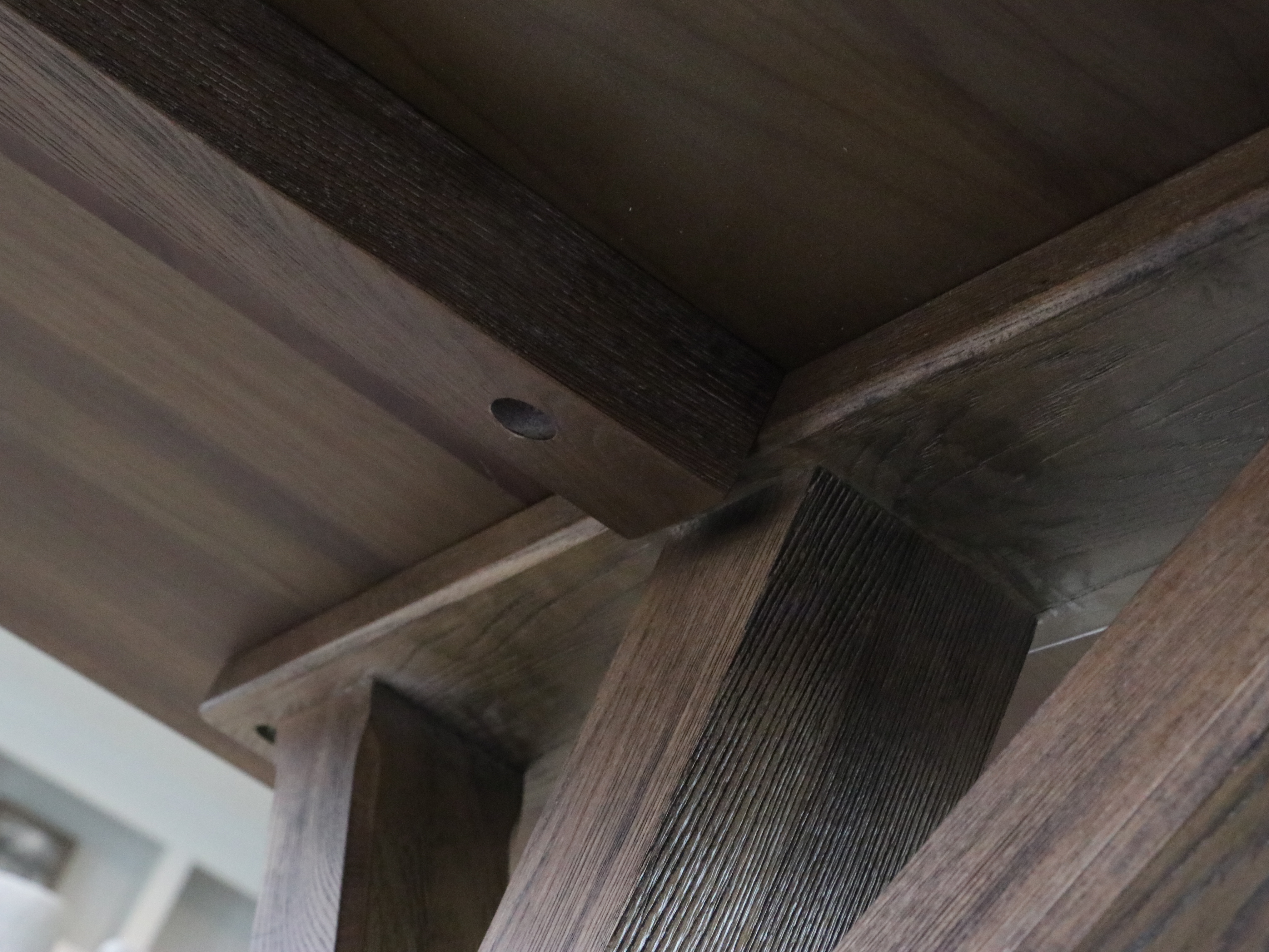 E. & E. Company Wooden Trestle Dining Table and Metal Side Chairs