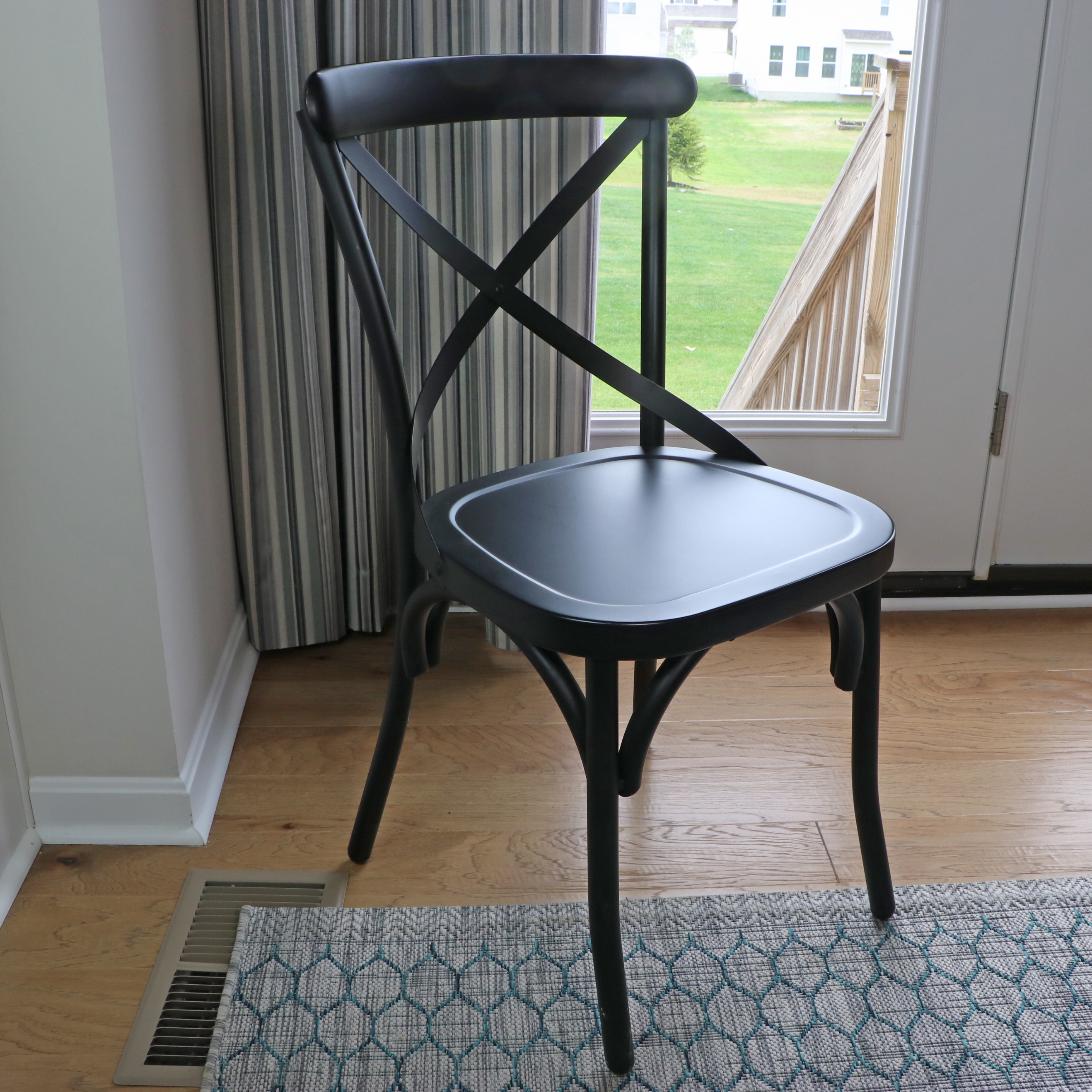 E. & E. Company Wooden Trestle Dining Table and Metal Side Chairs