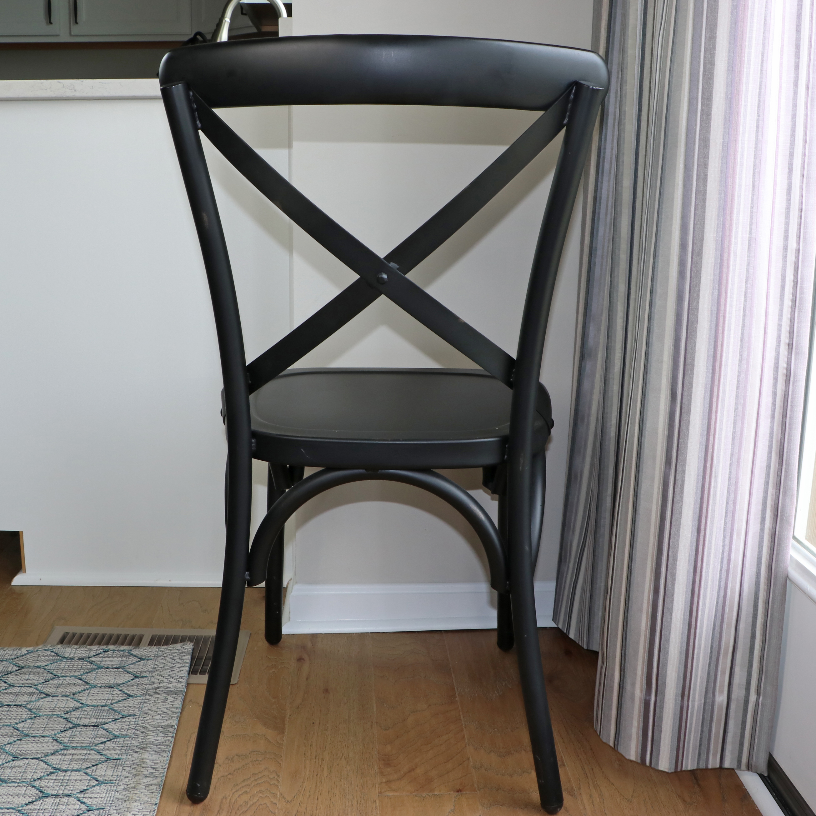 E. & E. Company Wooden Trestle Dining Table and Metal Side Chairs