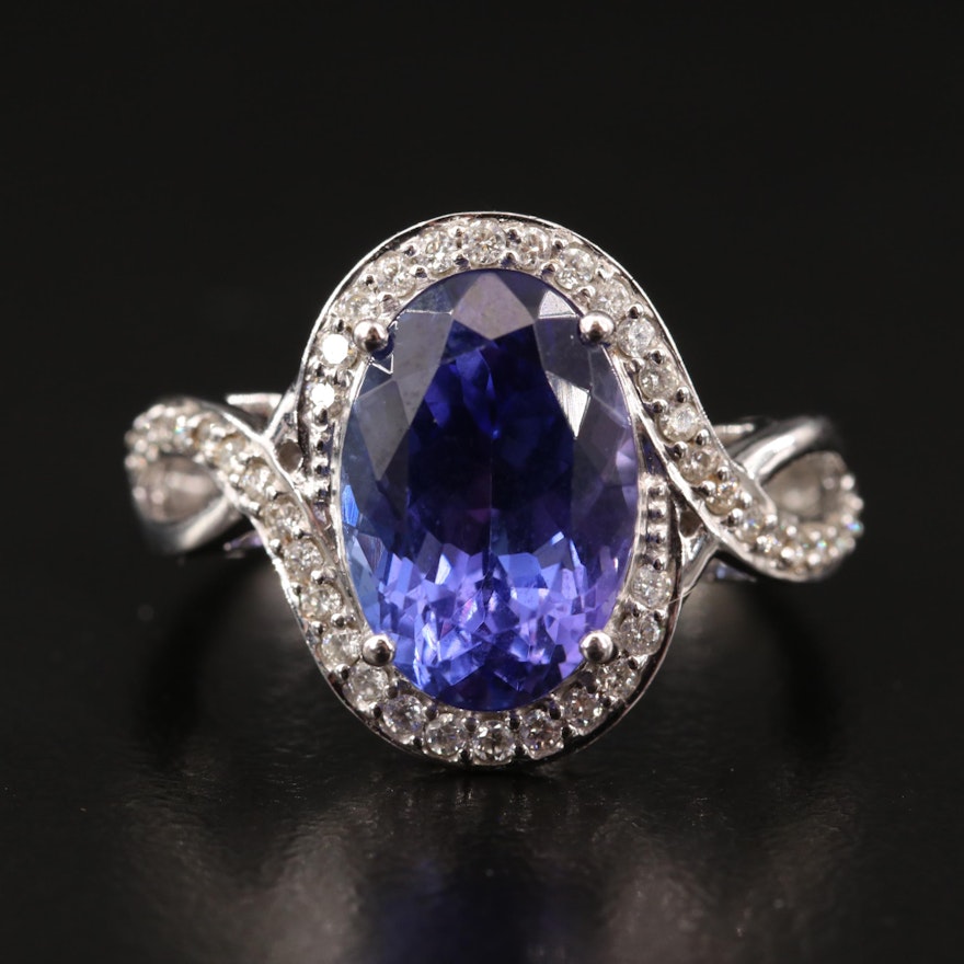 18K 4.85 CT Tanzanite and Diamond Ring with Twist Shoulders