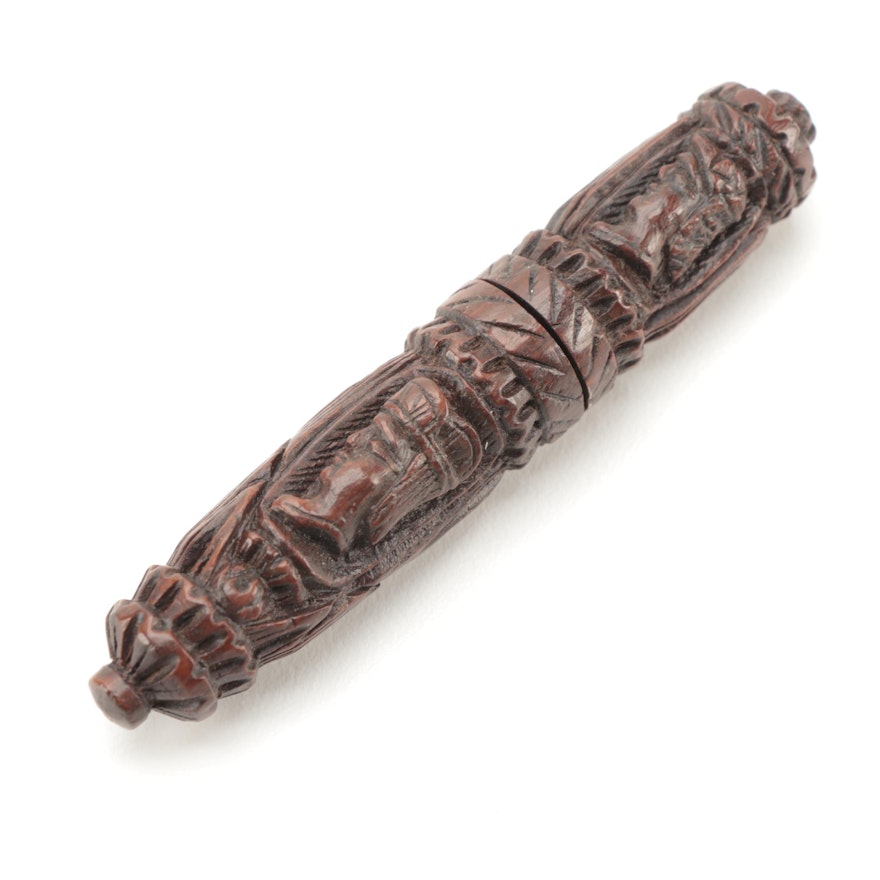 French Colonial Style Carved Coquilla Nut Needle Case, 19th Century