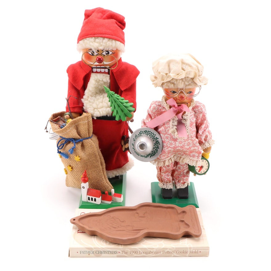 Steinbach Volkskunst Santa and Mrs. Claus Nutcrackers with Cookie Mold