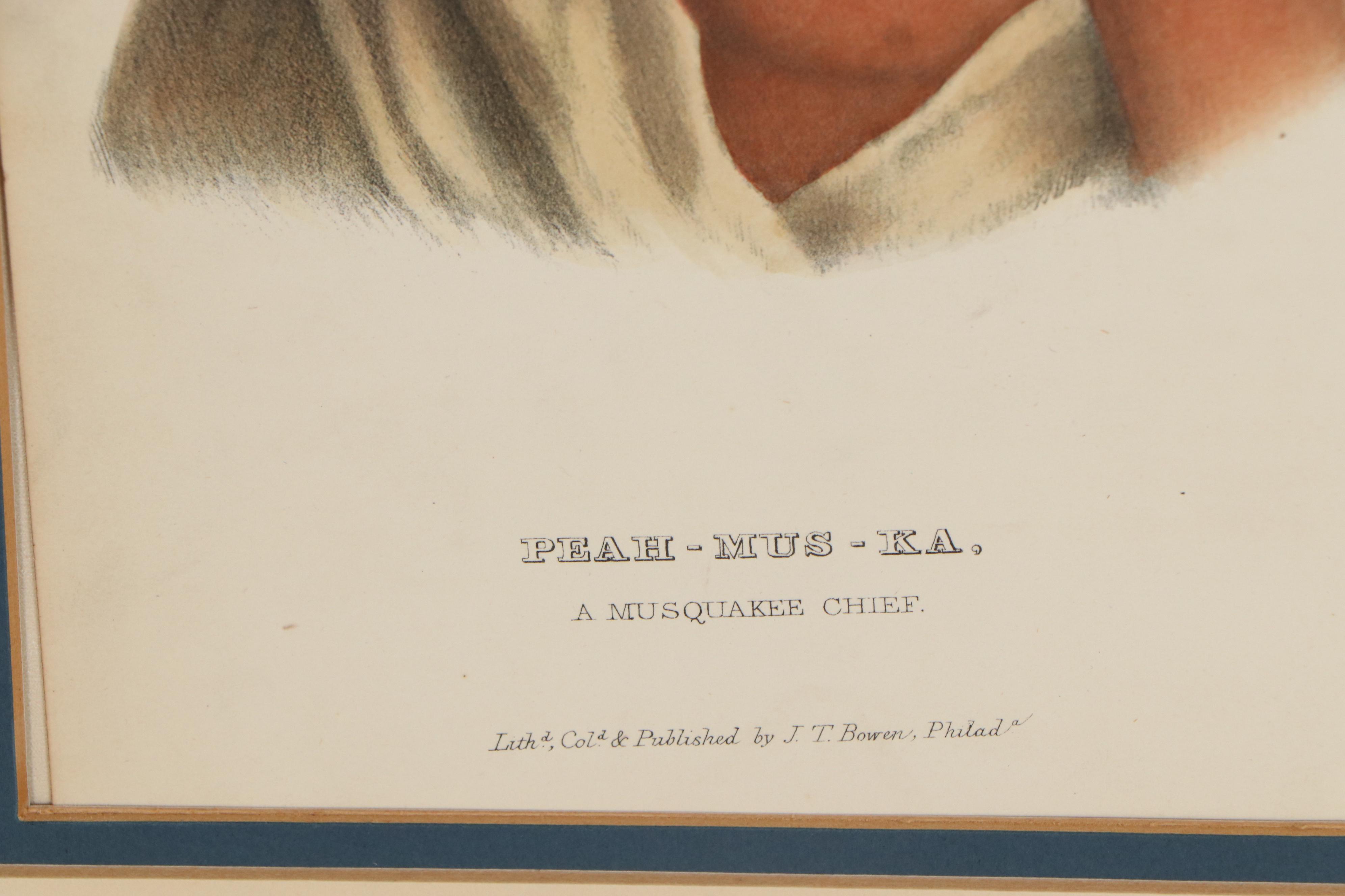 J.T. Bowen Hand-Colored Lithograph Bookplates of Native Americans, 19th Century