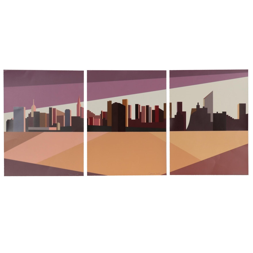 Franco Costa Minimalist Triptych Serigraphs "Oh Manhattan!"