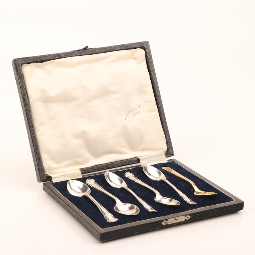 English Silver Plate and Other Spoons with Case, Late 19th to Early 20th Century