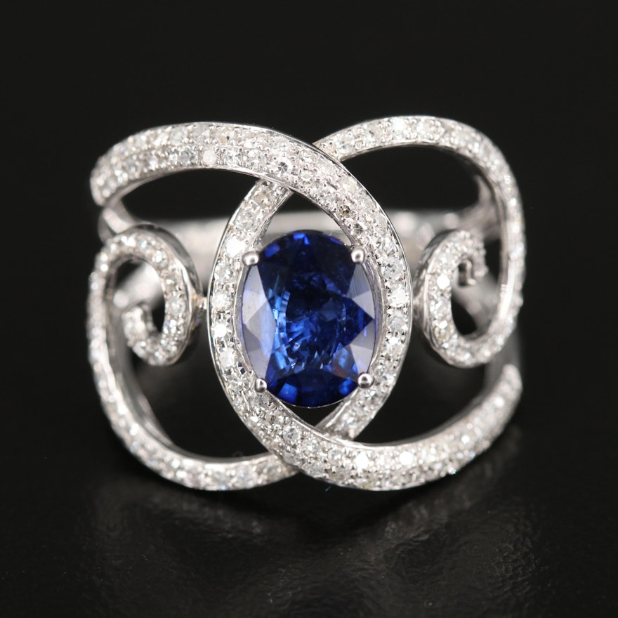 EFFY 14K WHITE GOLD DIAMOND, NATURAL DIFFUSED CEYLON SAPPHIRE RING