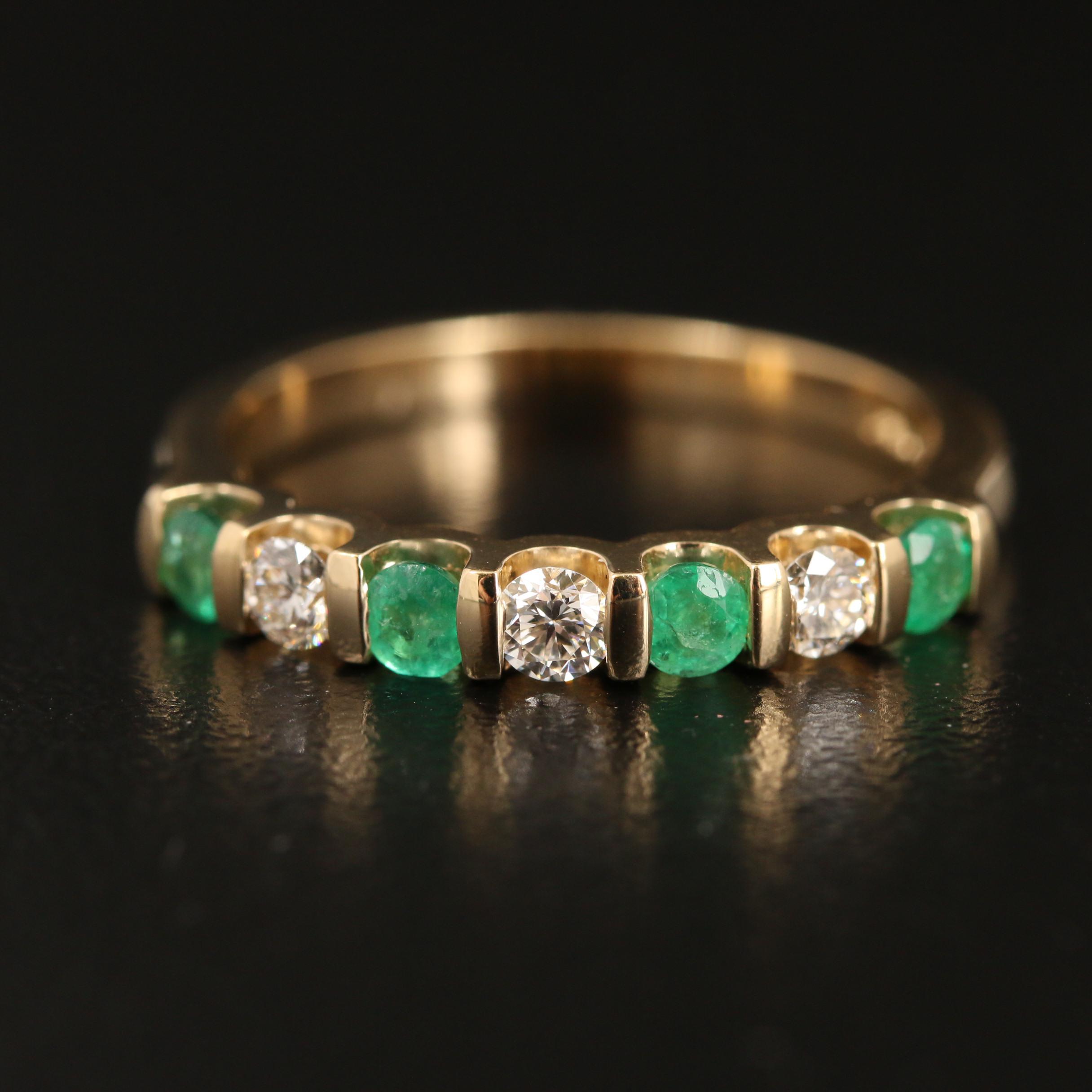 14K YELLOW GOLD DIAMOND, NATURAL EMERALD RING