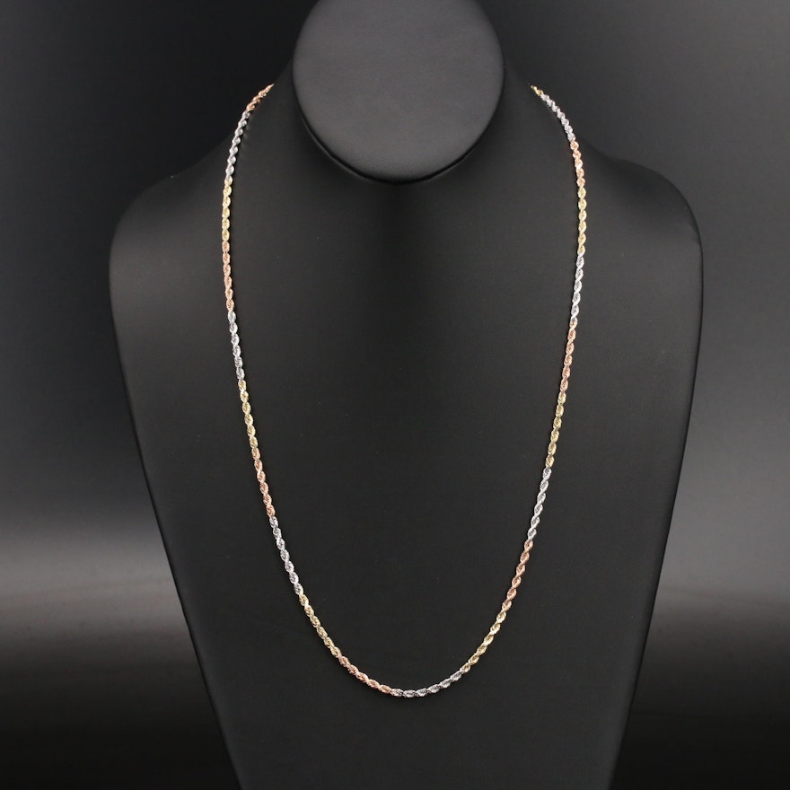 14K Tri-Color Rope Chain Necklace