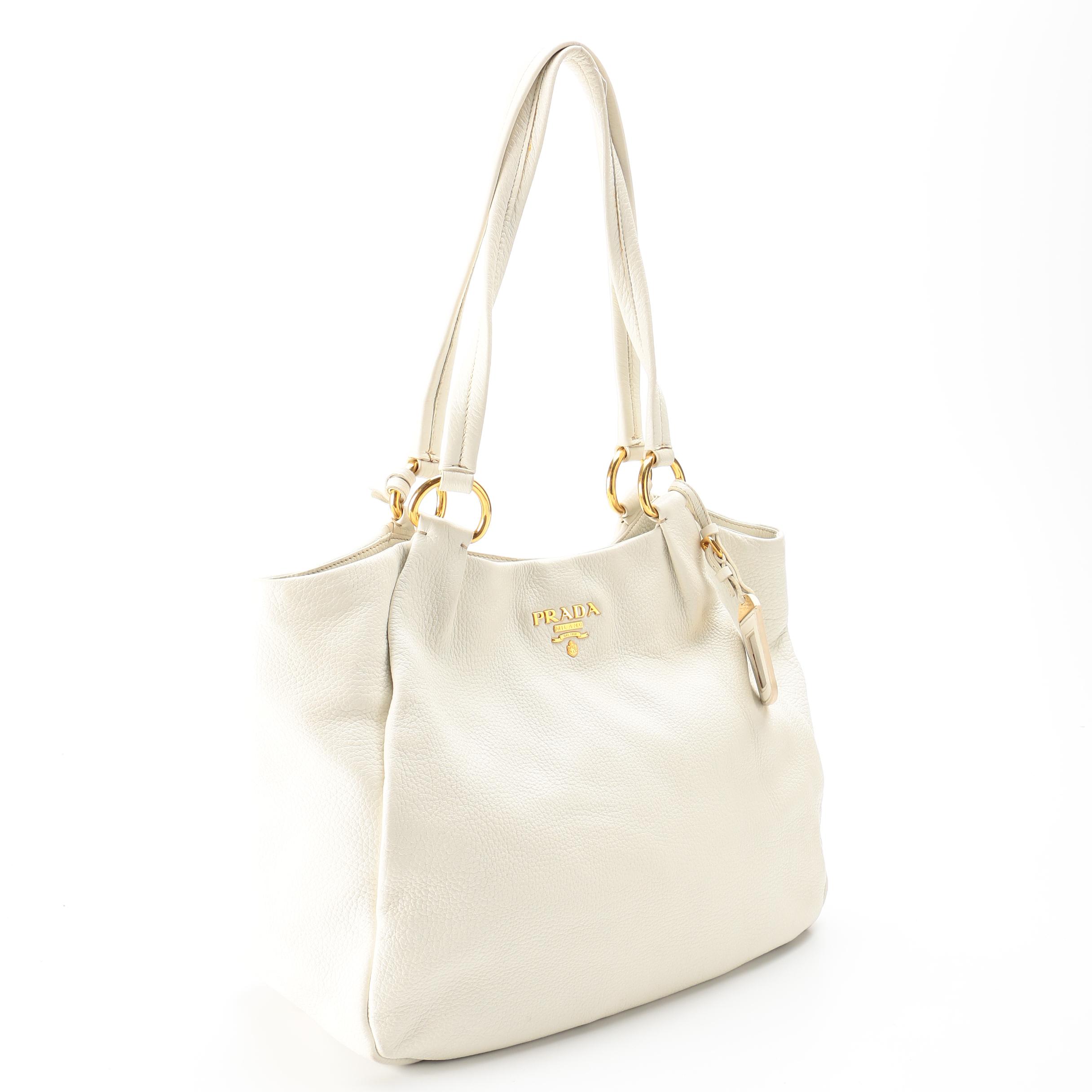 Prada Shoulder Bag in White Pebbled Deerskin Leather