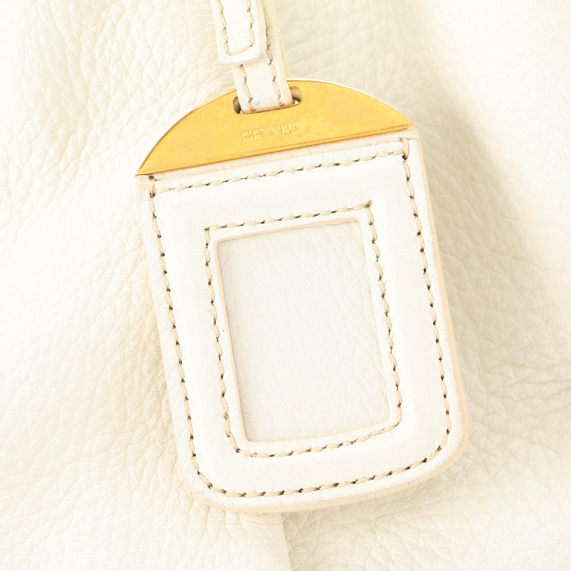 Prada Shoulder Bag in White Pebbled Deerskin Leather