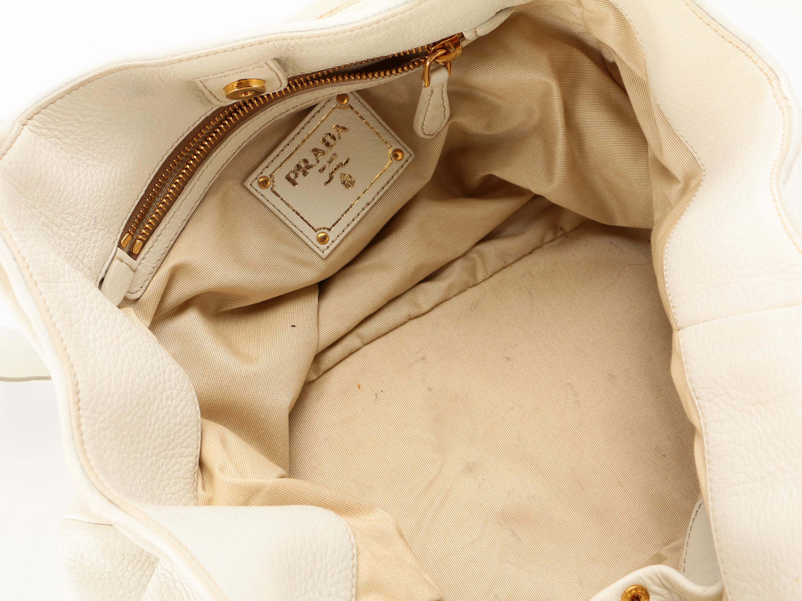 Prada Shoulder Bag in White Pebbled Deerskin Leather