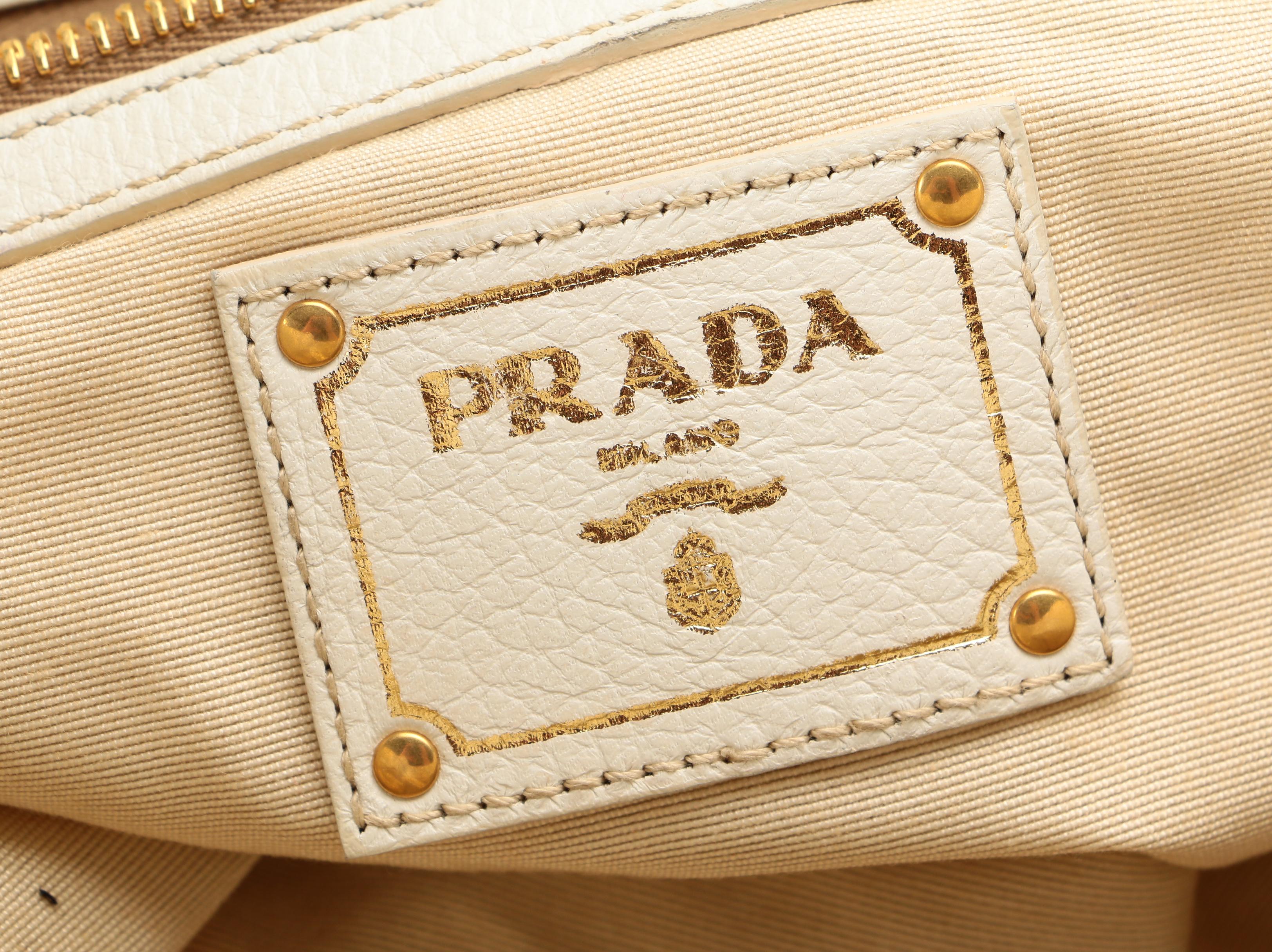 Prada Shoulder Bag in White Pebbled Deerskin Leather