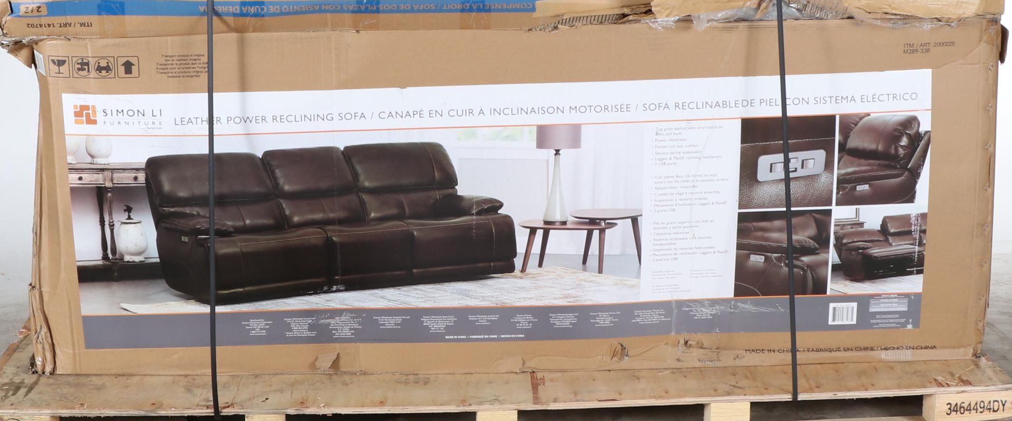 Simon Li "Aleena" Leather Power Reclining Sofa with Power Headrest