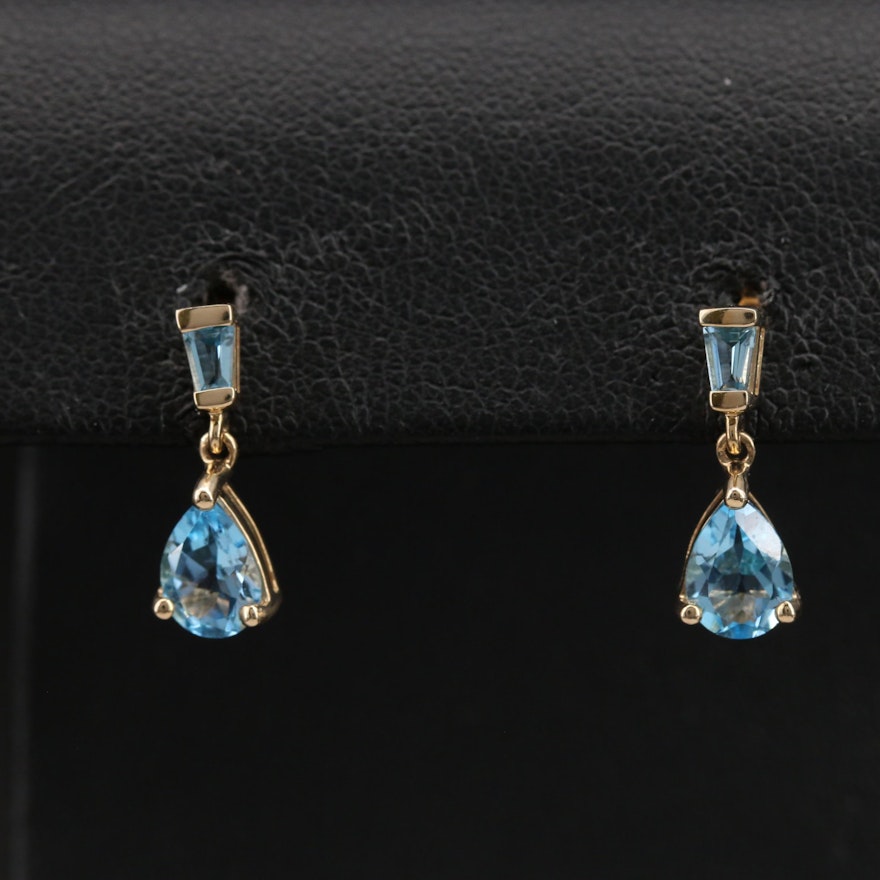 14K Swiss Blue Topaz Earrings