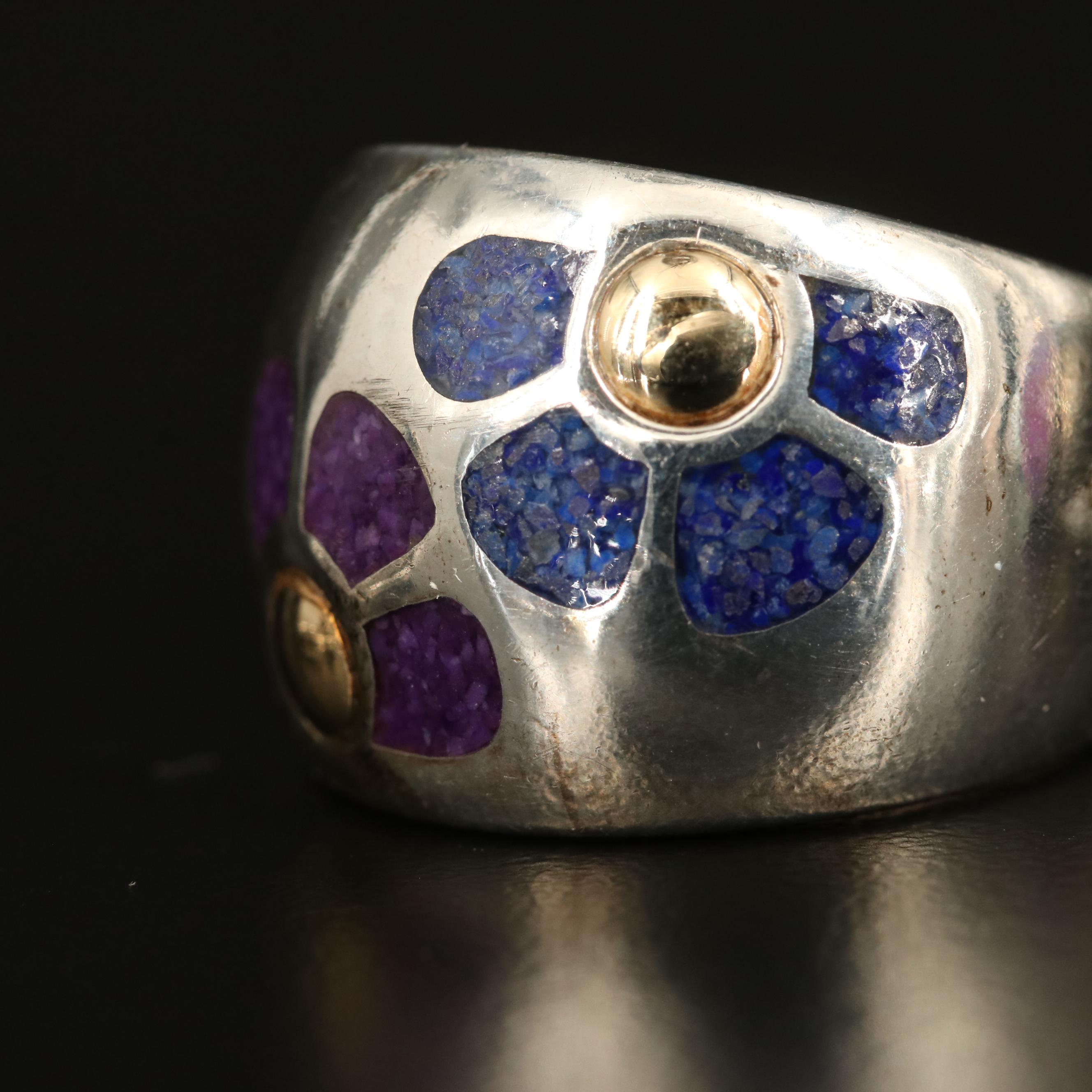 Sterling Rings with Larimar, Turquoise and Mother of Pearl