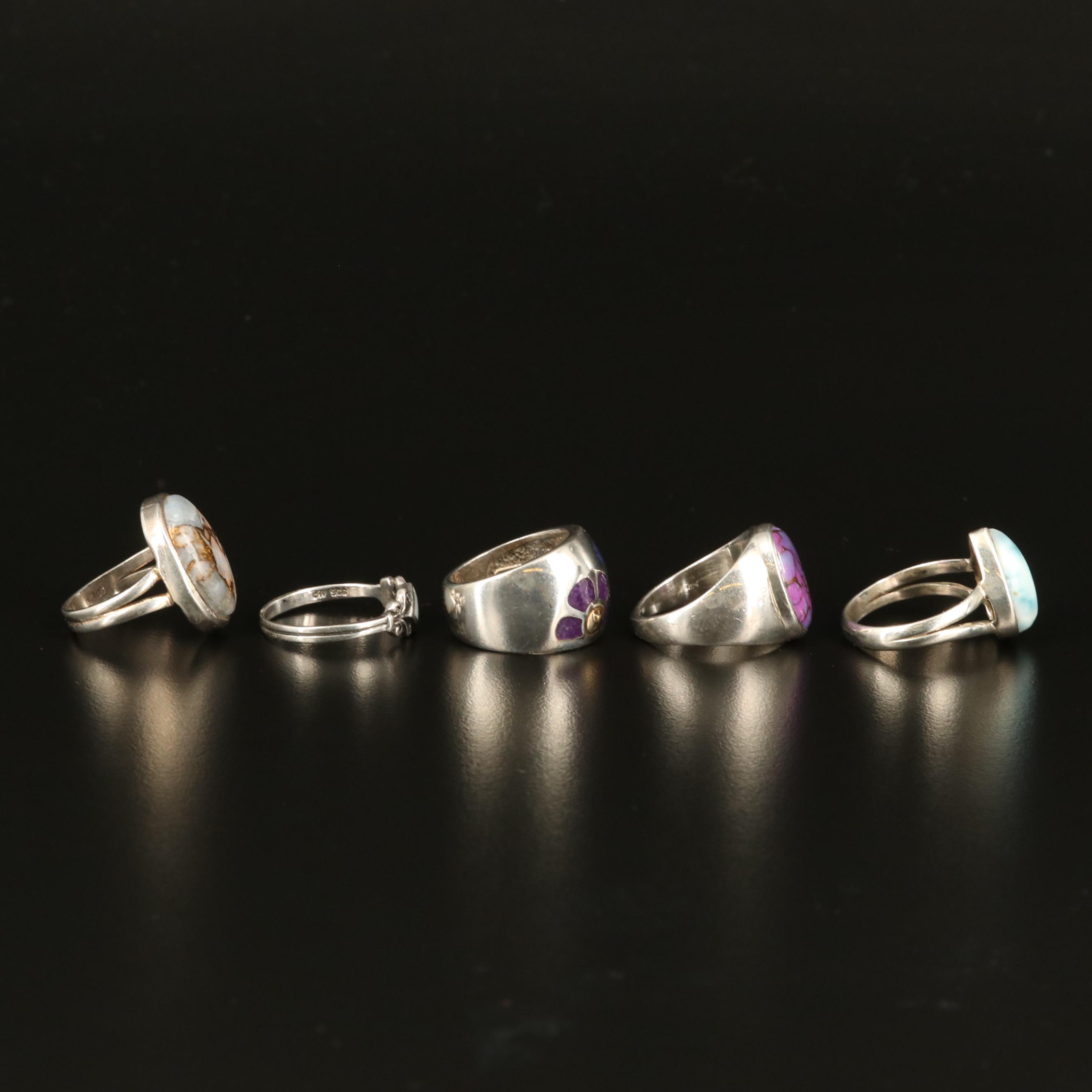 Sterling Rings with Larimar, Turquoise and Mother of Pearl