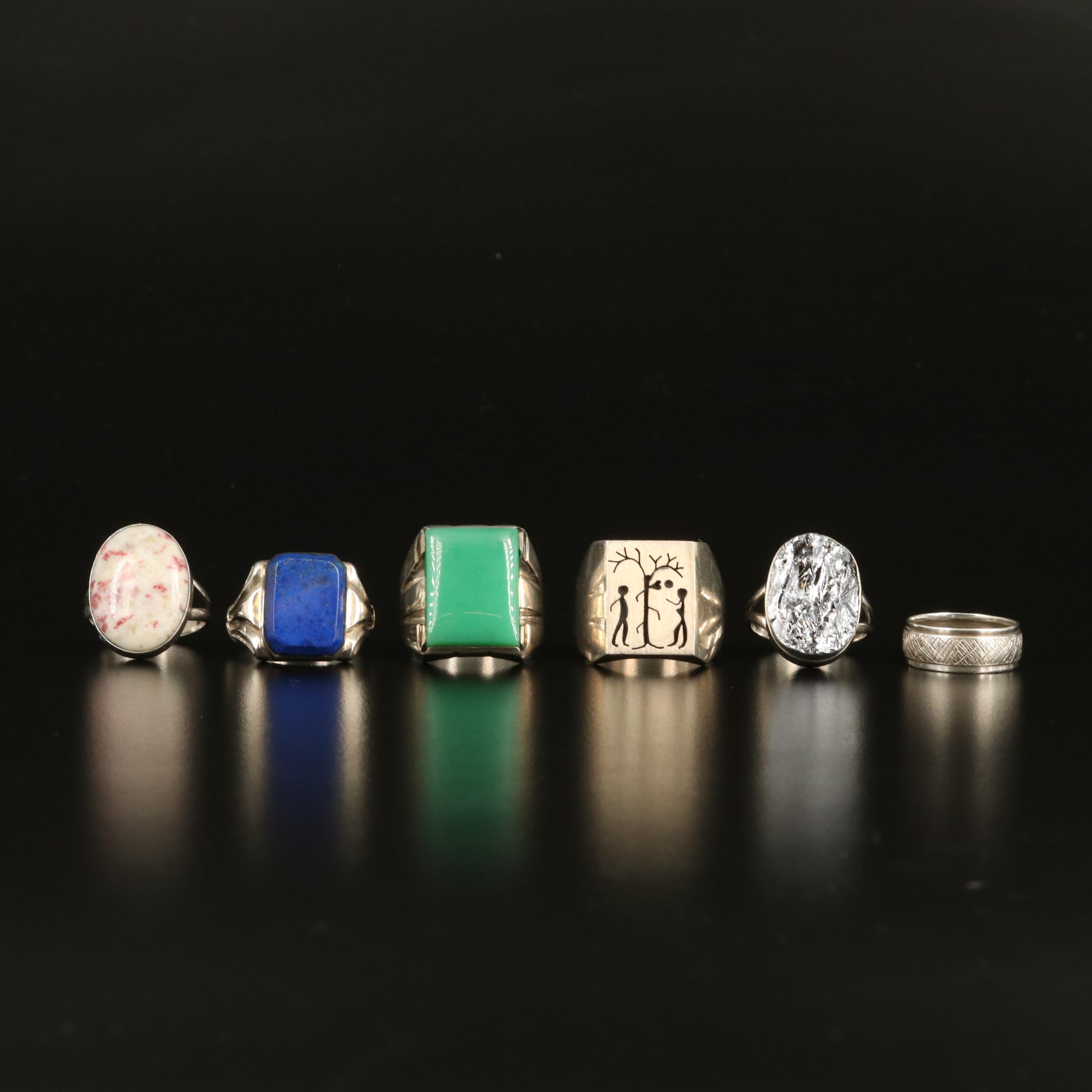 Sterling Ring Selection with Cinnabrite, Lapis Lazuli and Chrysoprase