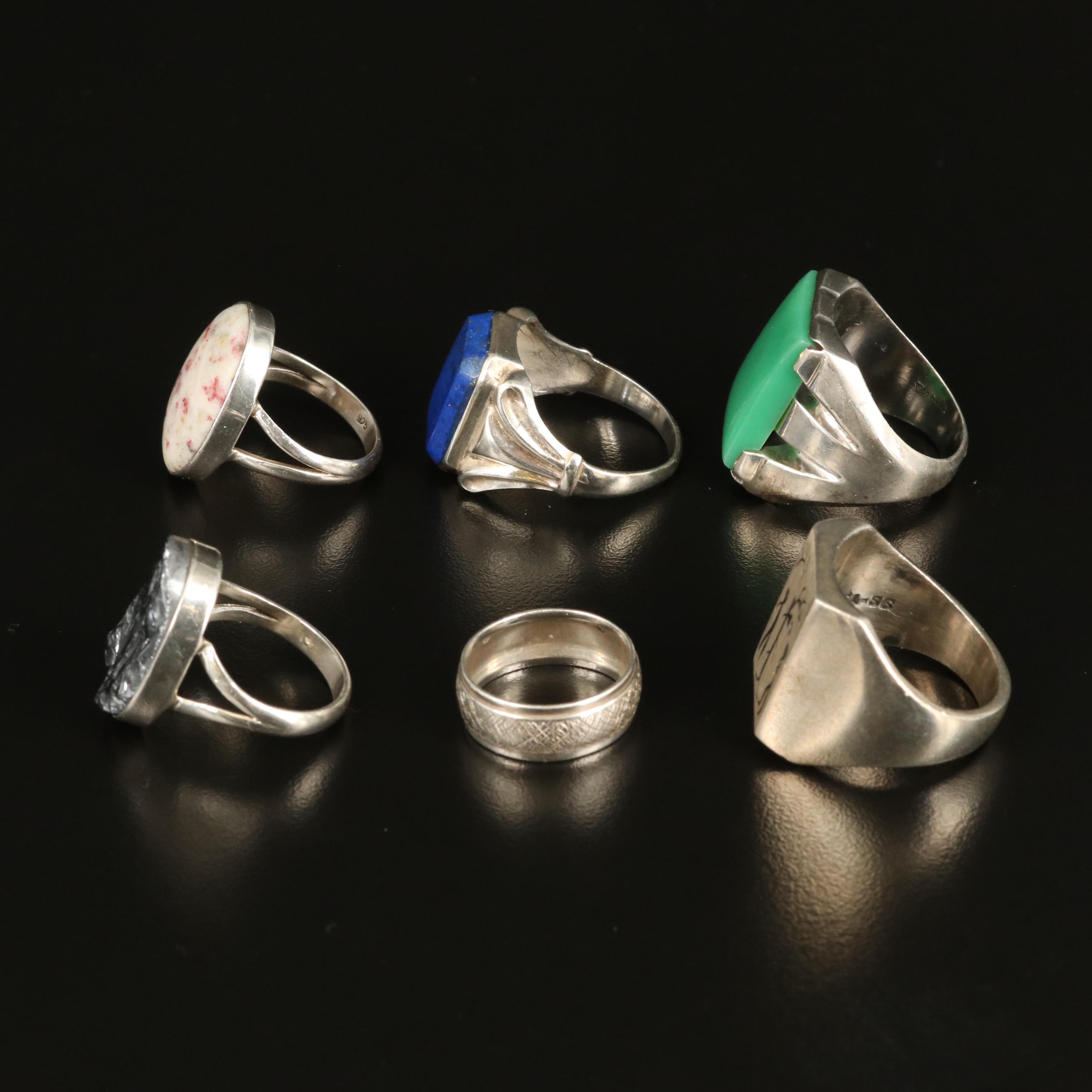 Sterling Ring Selection with Cinnabrite, Lapis Lazuli and Chrysoprase