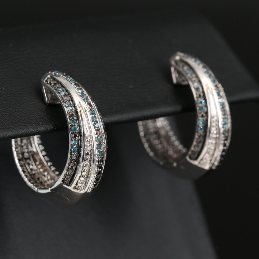 Sterling Diamond Hoop Earrings