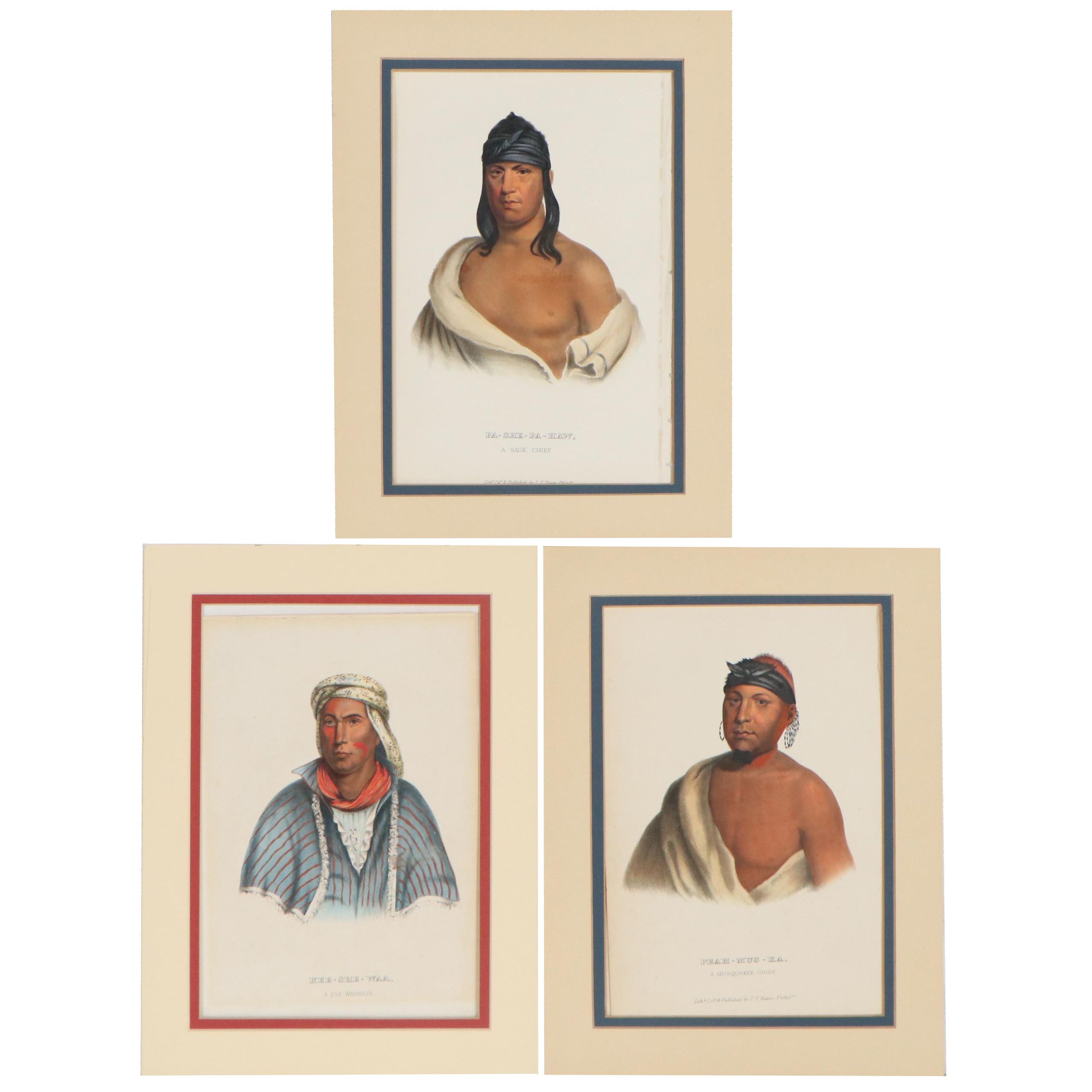 J.T. Bowen Hand-Colored Lithograph Bookplates of Native Americans, 19th Century