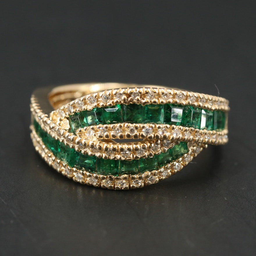 EFFY 14K YELLOW GOLD DIAMOND, NATURAL EMERALD RING