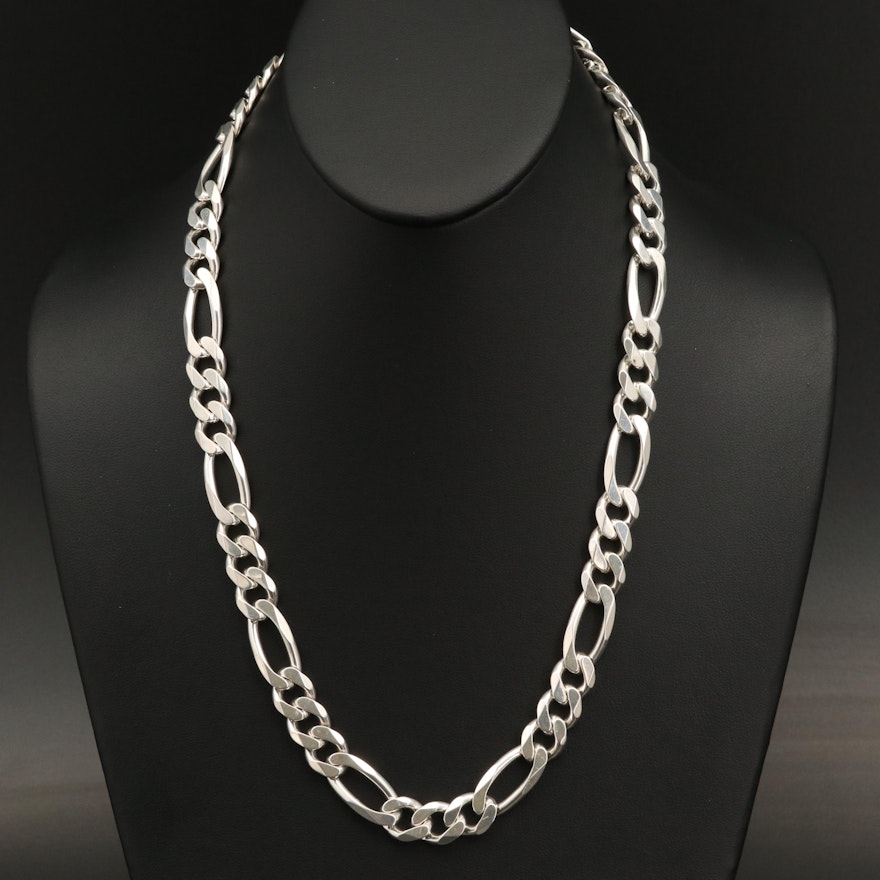 Sterling Silver Figaro Link Necklace