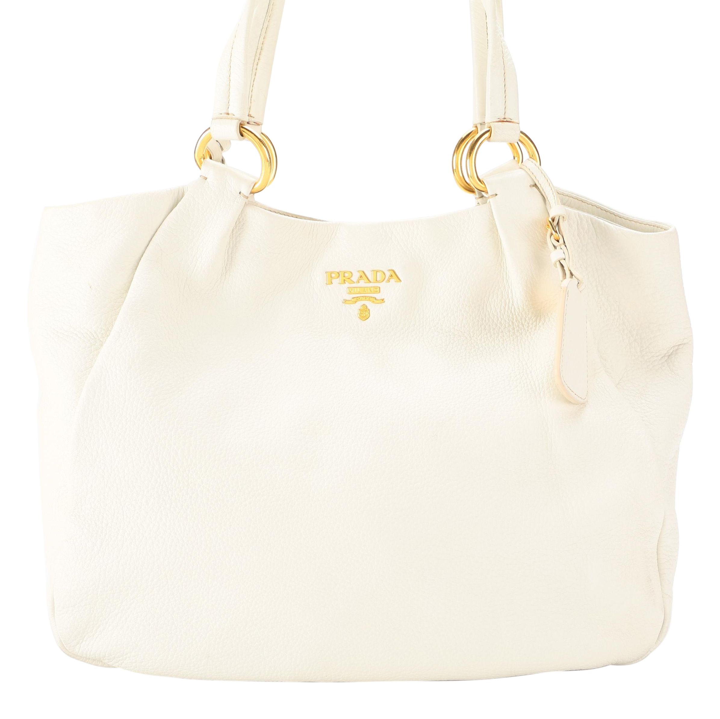 Prada Shoulder Bag in White Pebbled Deerskin Leather