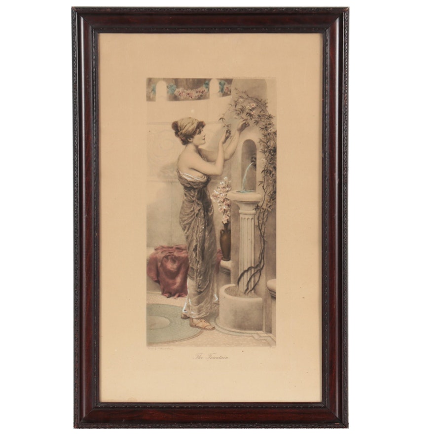 Hand-Colored Lithograph After Norman Prescott Davies "The Fountain"