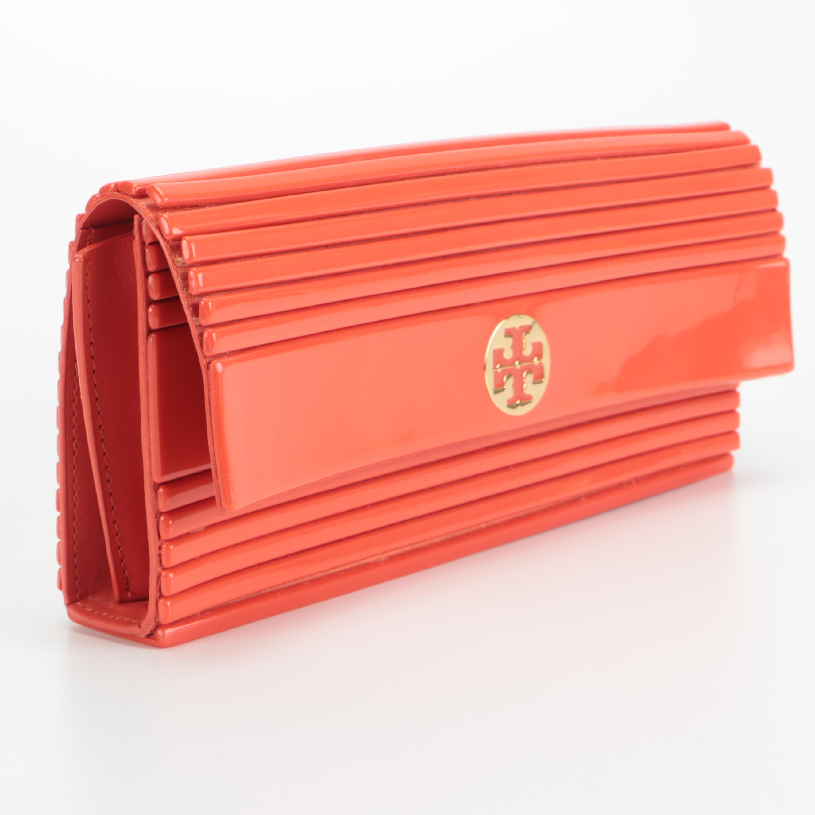 Tory Burch Orange Ribbed Clutch