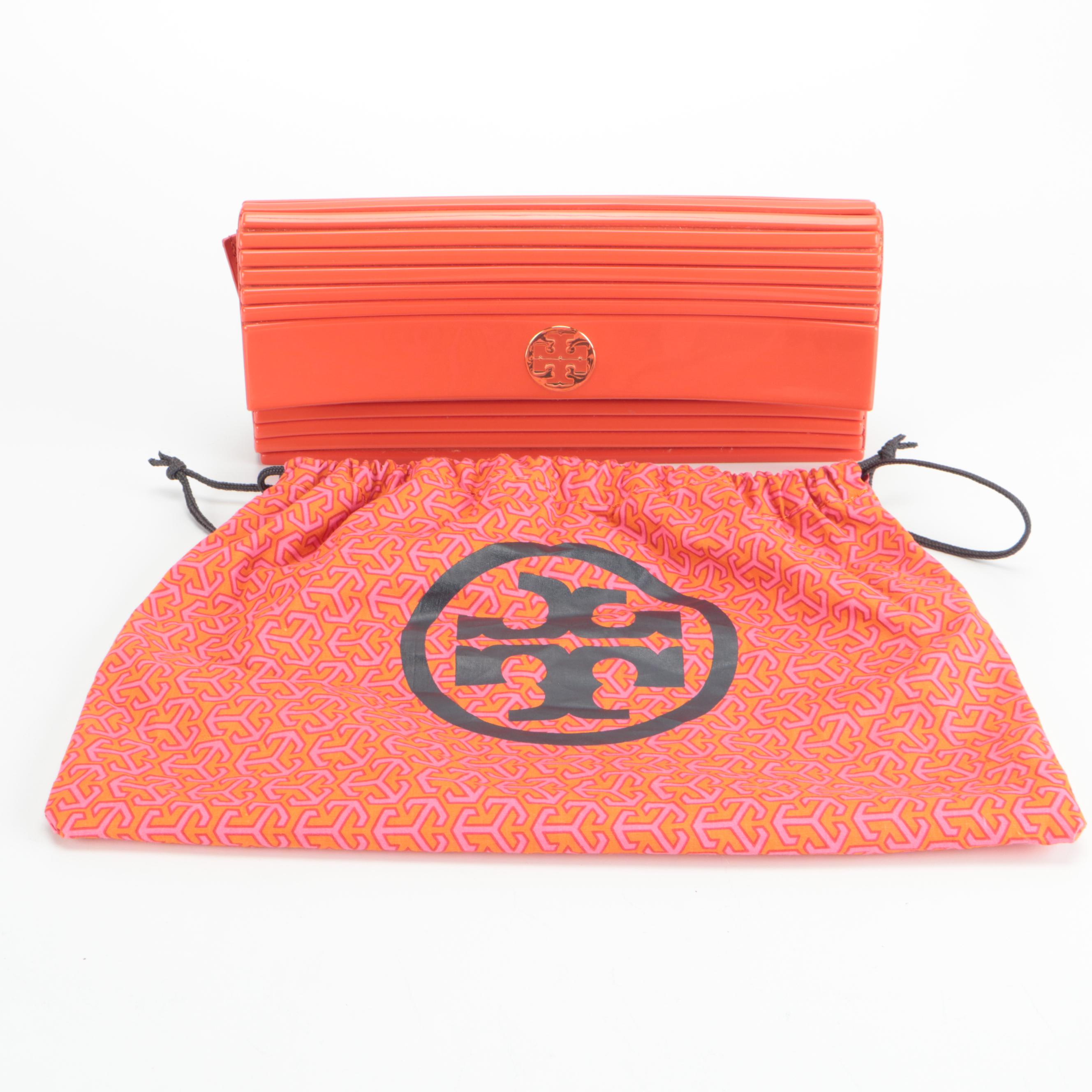 Tory Burch Orange Ribbed Clutch