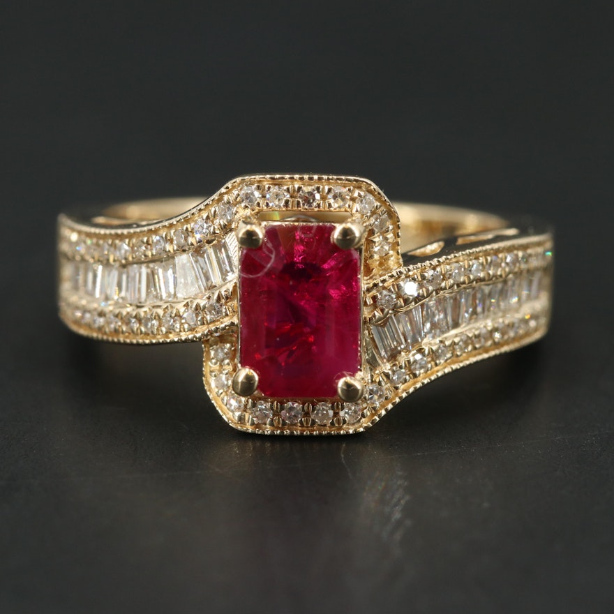 EFFY 14K YELLOW GOLD DIAMOND, NATURAL RUBY RING