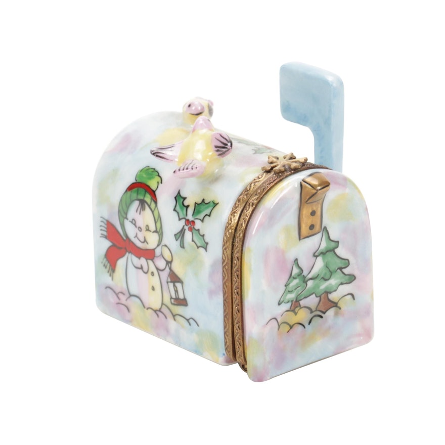 Elda Créations Hand-Painted Winter Mailbox Limoges Porcelain Box