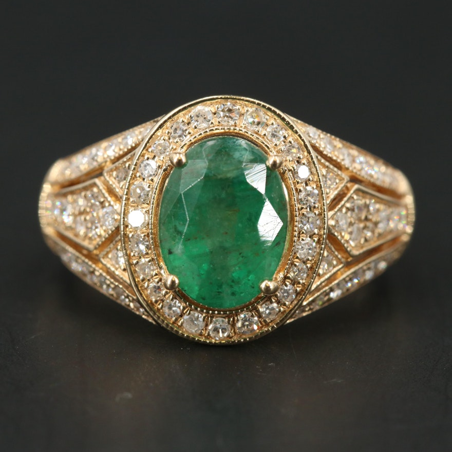 EFFY 14K YELLOW GOLD DIAMOND, NATURAL EMERALD RING