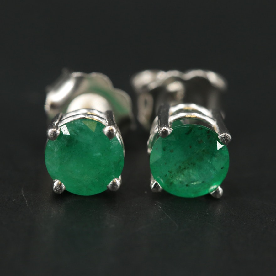 14K WHITE GOLD NATURAL EMERALD EARRINGS