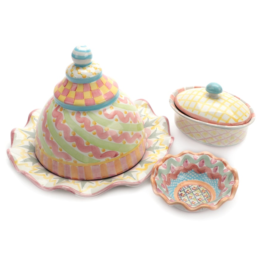 MacKenzie-Childs "Heather" Bowl with Domed Serving Dish and Covered Dish