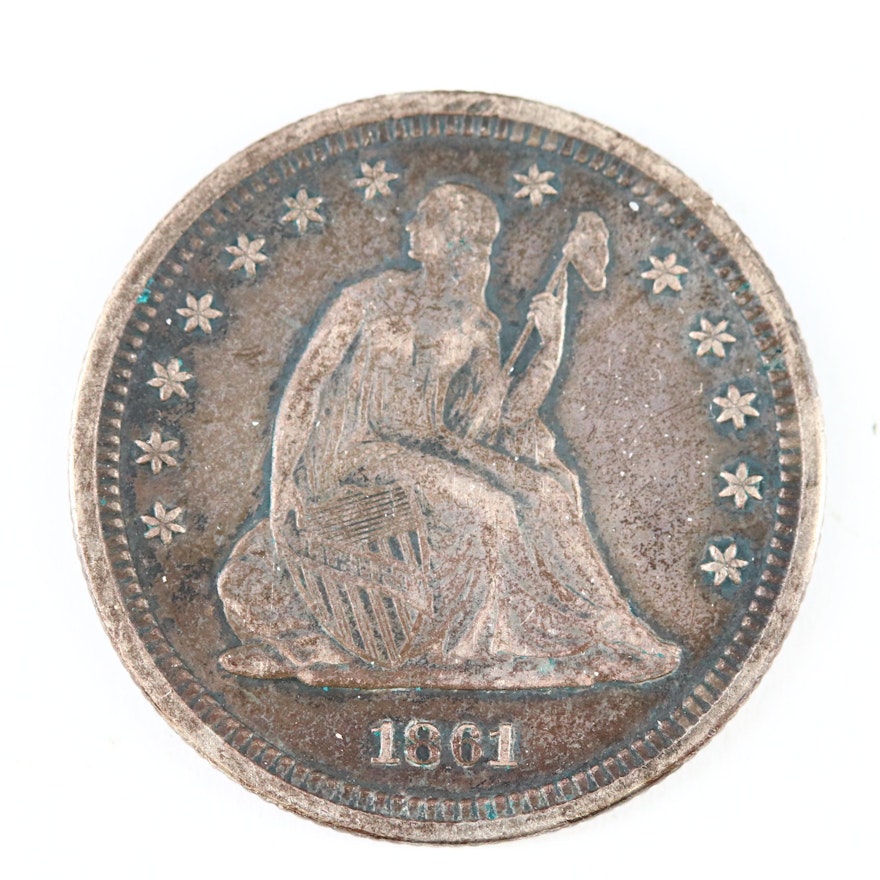 1861 Seated Liberty "No Arrows or Rays" Silver Quarter