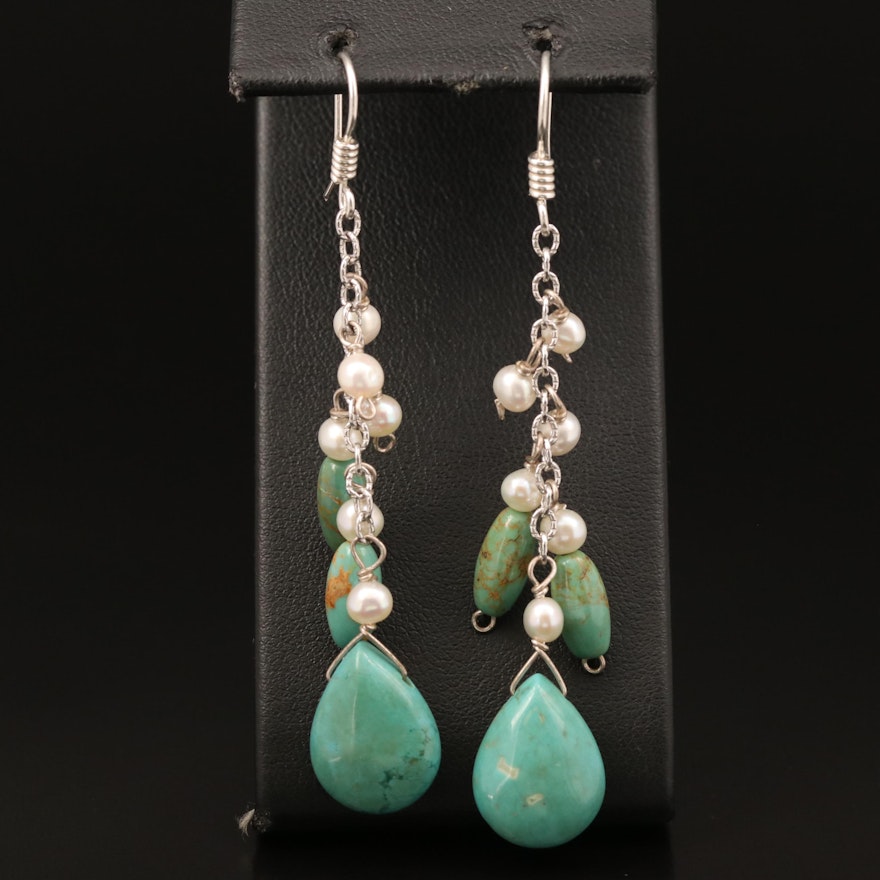 Sterling Turquoise, Pearl and Magnesite Earrings