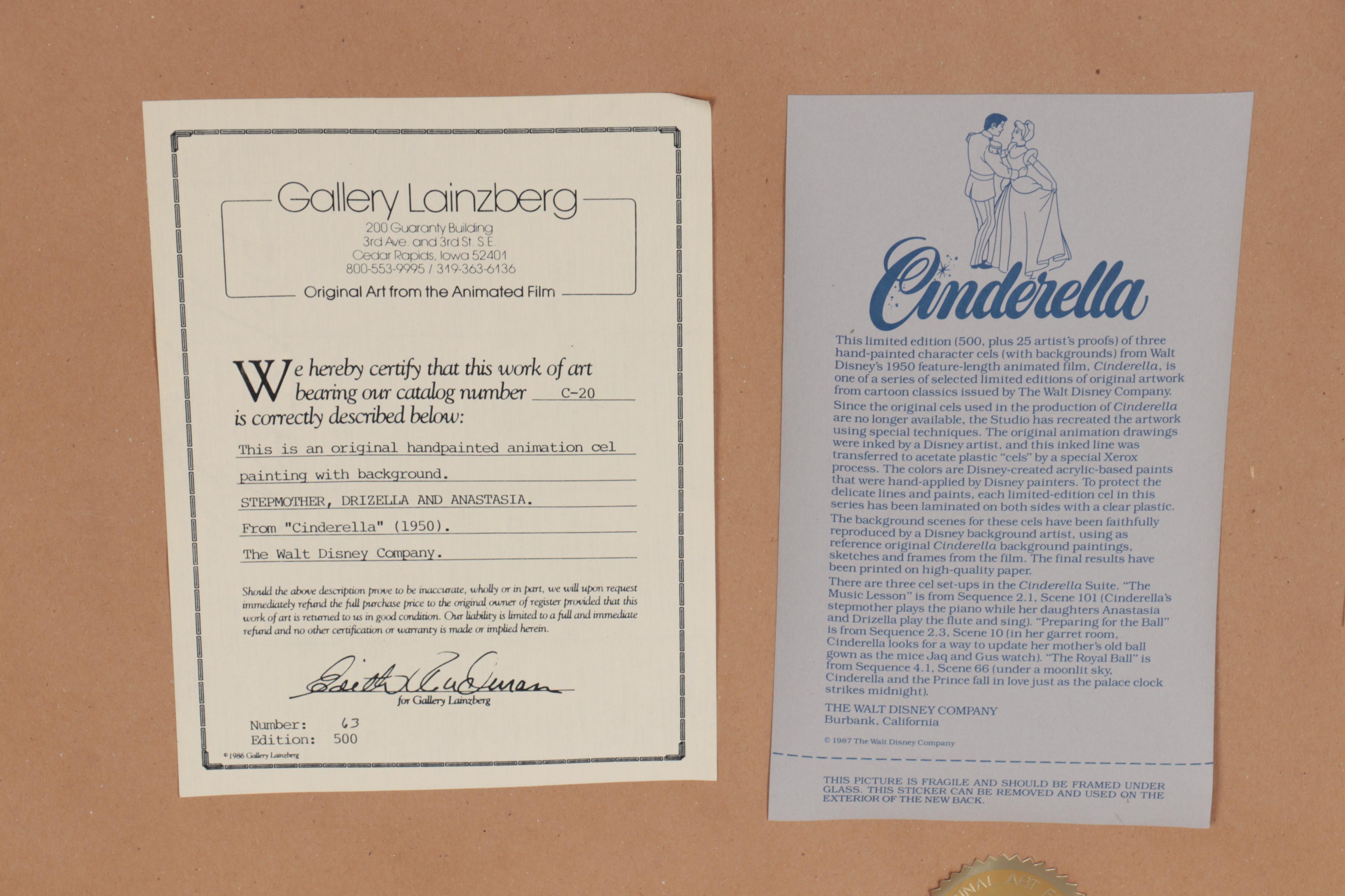 Walt Disney Hand-Painted Animation Cels from Cinderella, 1950