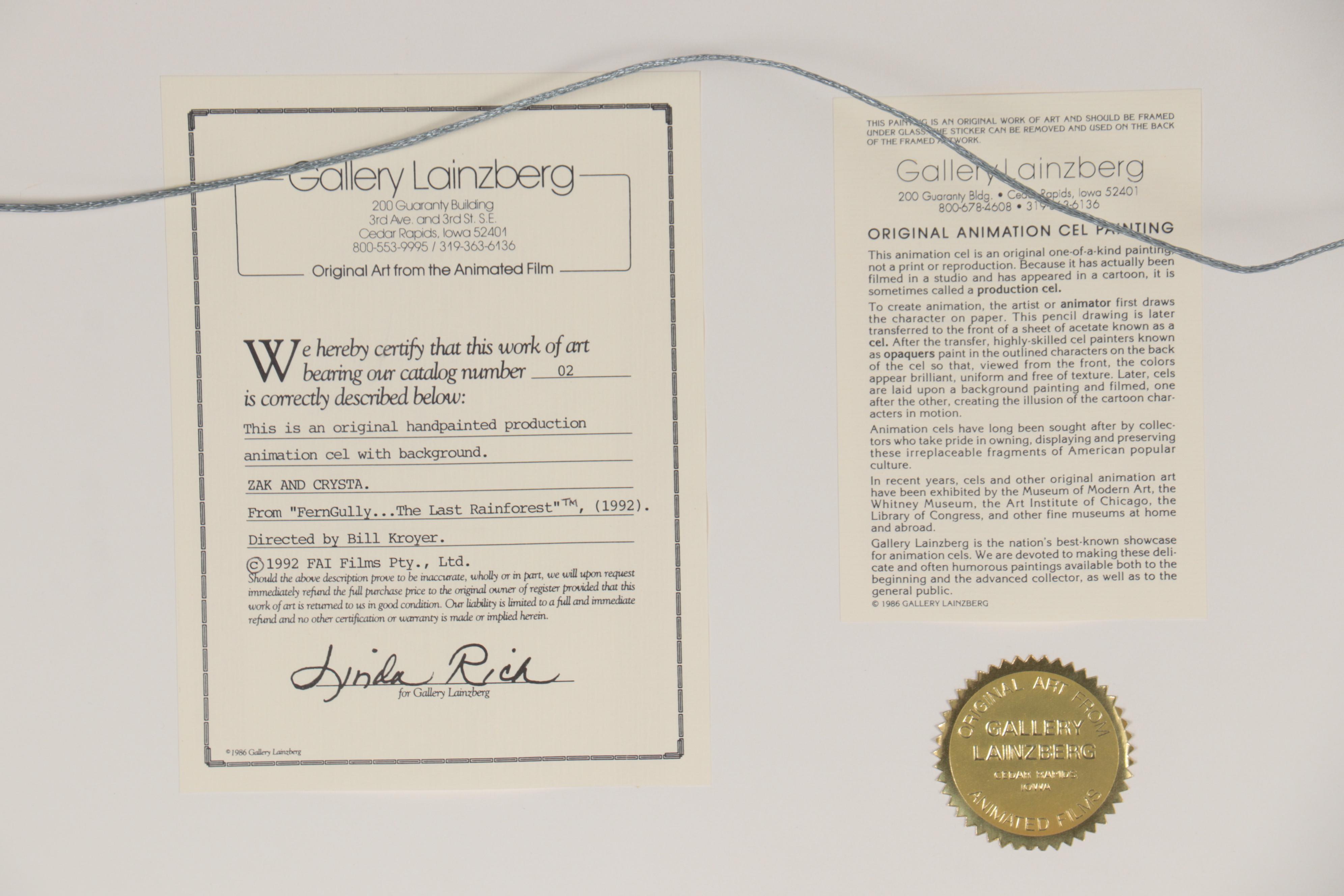 Kroyer Films Hand-Painting Animation Cel of Zak and Crysta, 1992