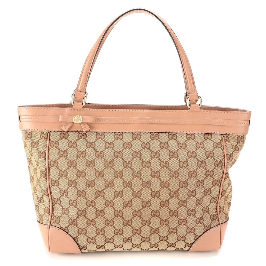 Gucci GG Canvas and Blush Pink Leather Tote