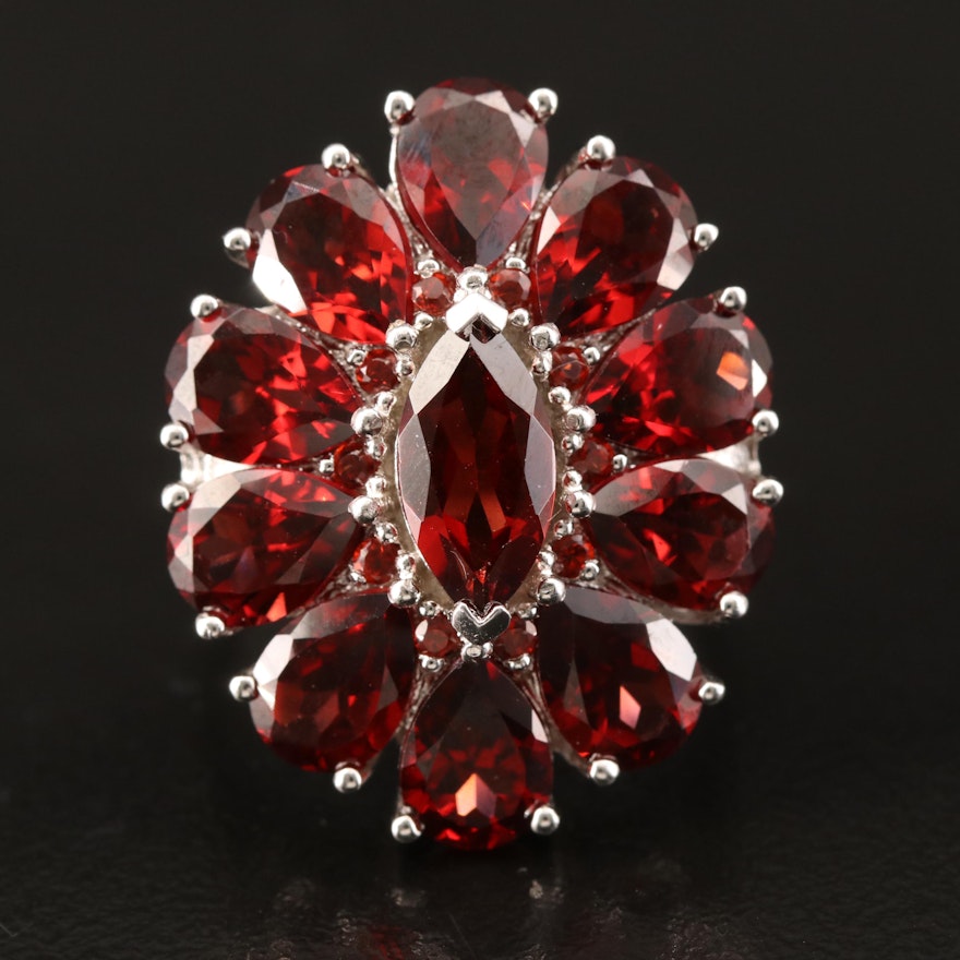 Sterling Garnet Cluster Ring