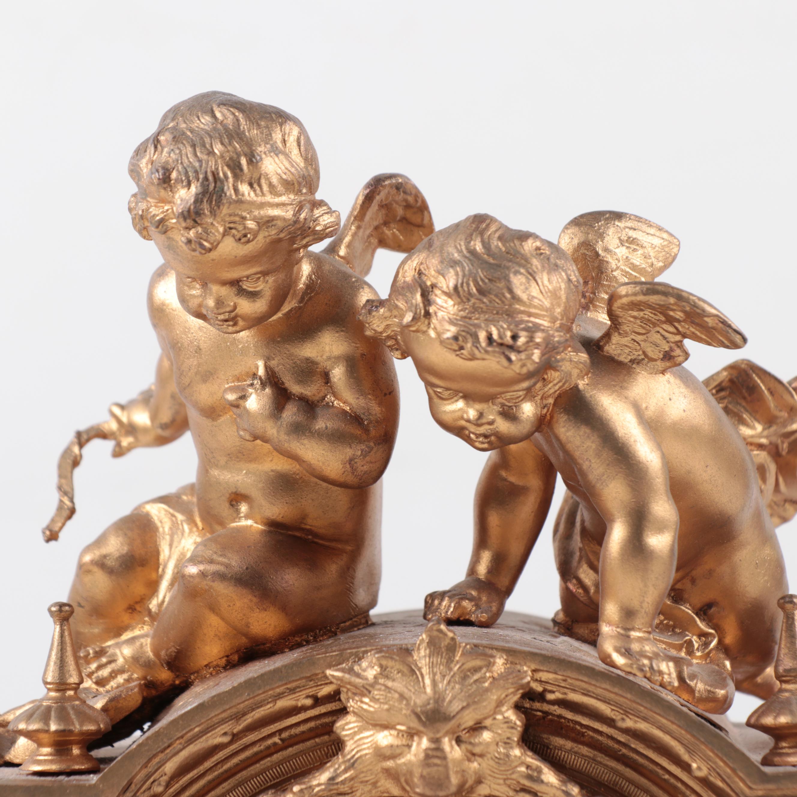 French Samuel Marti  Sèvres Style Gilt Bronze and Porcelain Mantel Clock