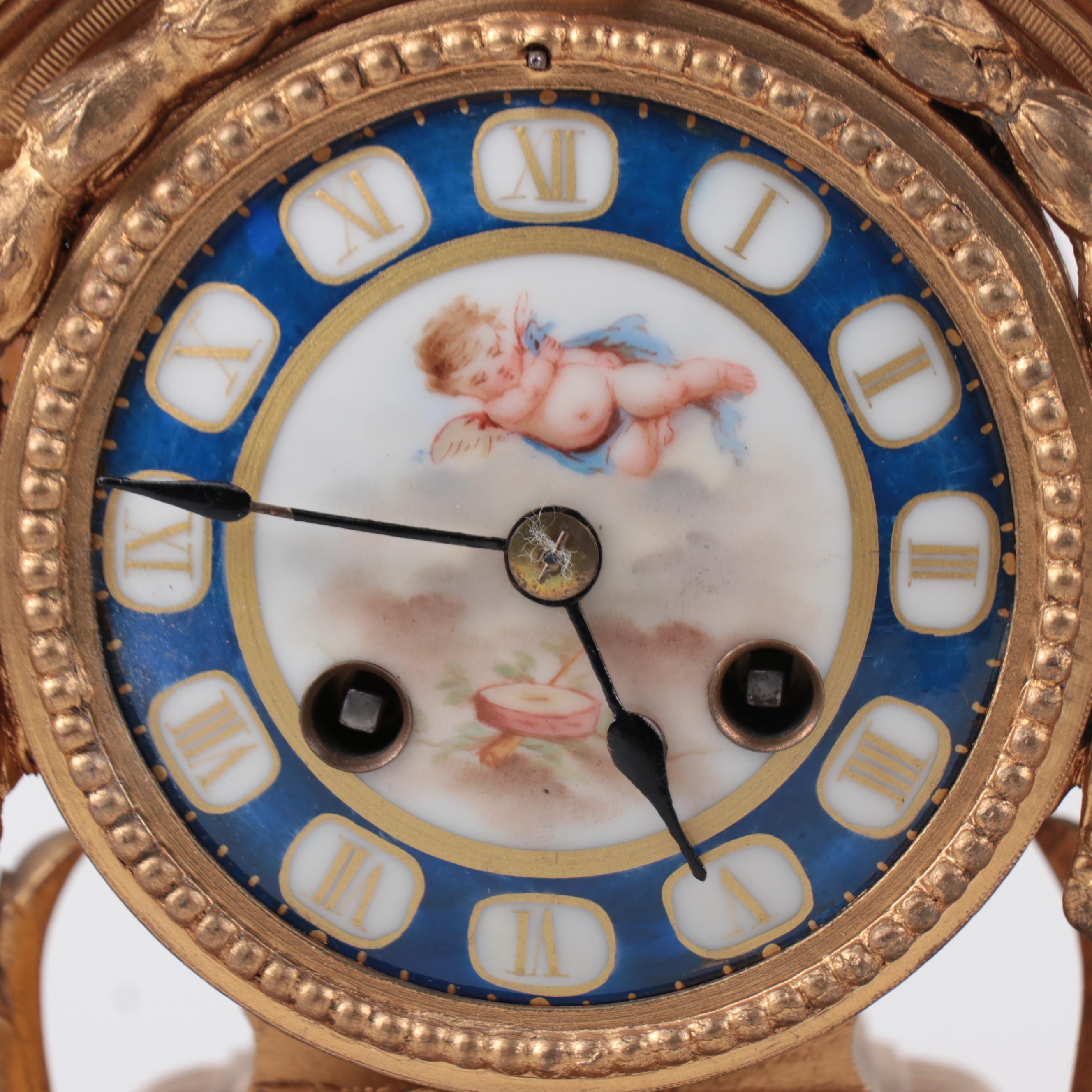 French Samuel Marti  Sèvres Style Gilt Bronze and Porcelain Mantel Clock