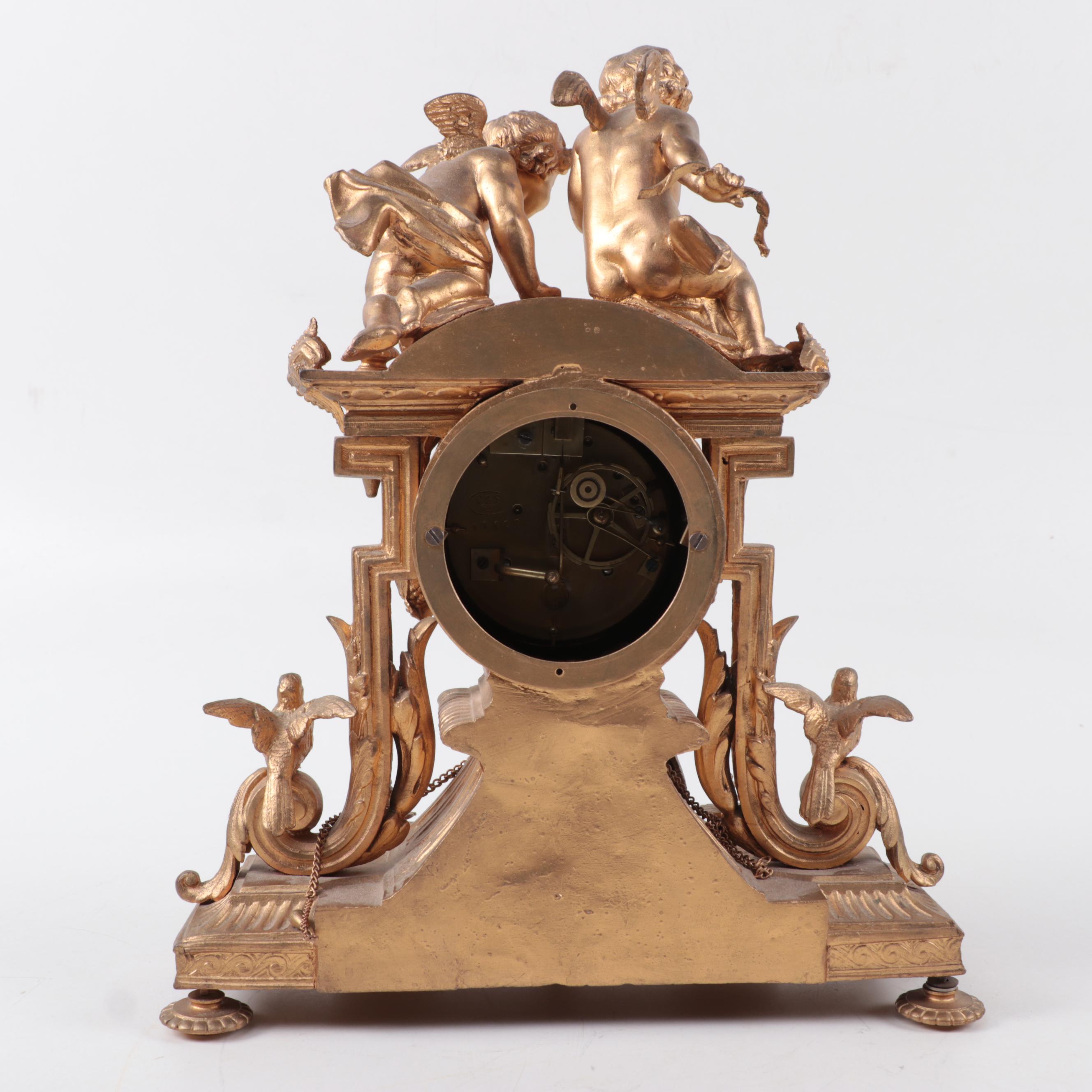 French Samuel Marti  Sèvres Style Gilt Bronze and Porcelain Mantel Clock