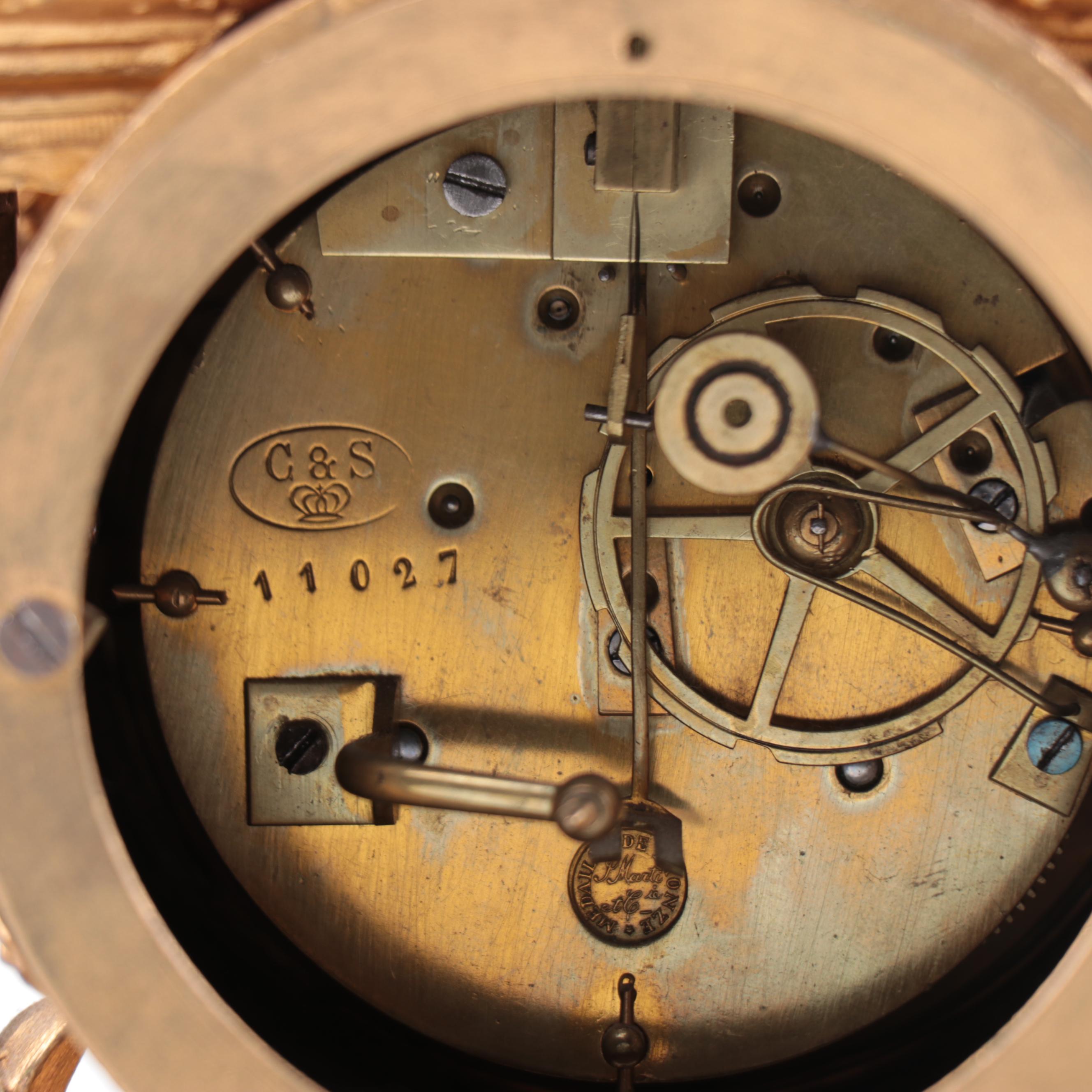 French Samuel Marti  Sèvres Style Gilt Bronze and Porcelain Mantel Clock