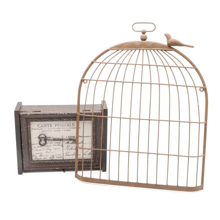 Metal Bird Cage Wall Hanging and Wall-Mounting Key Safe